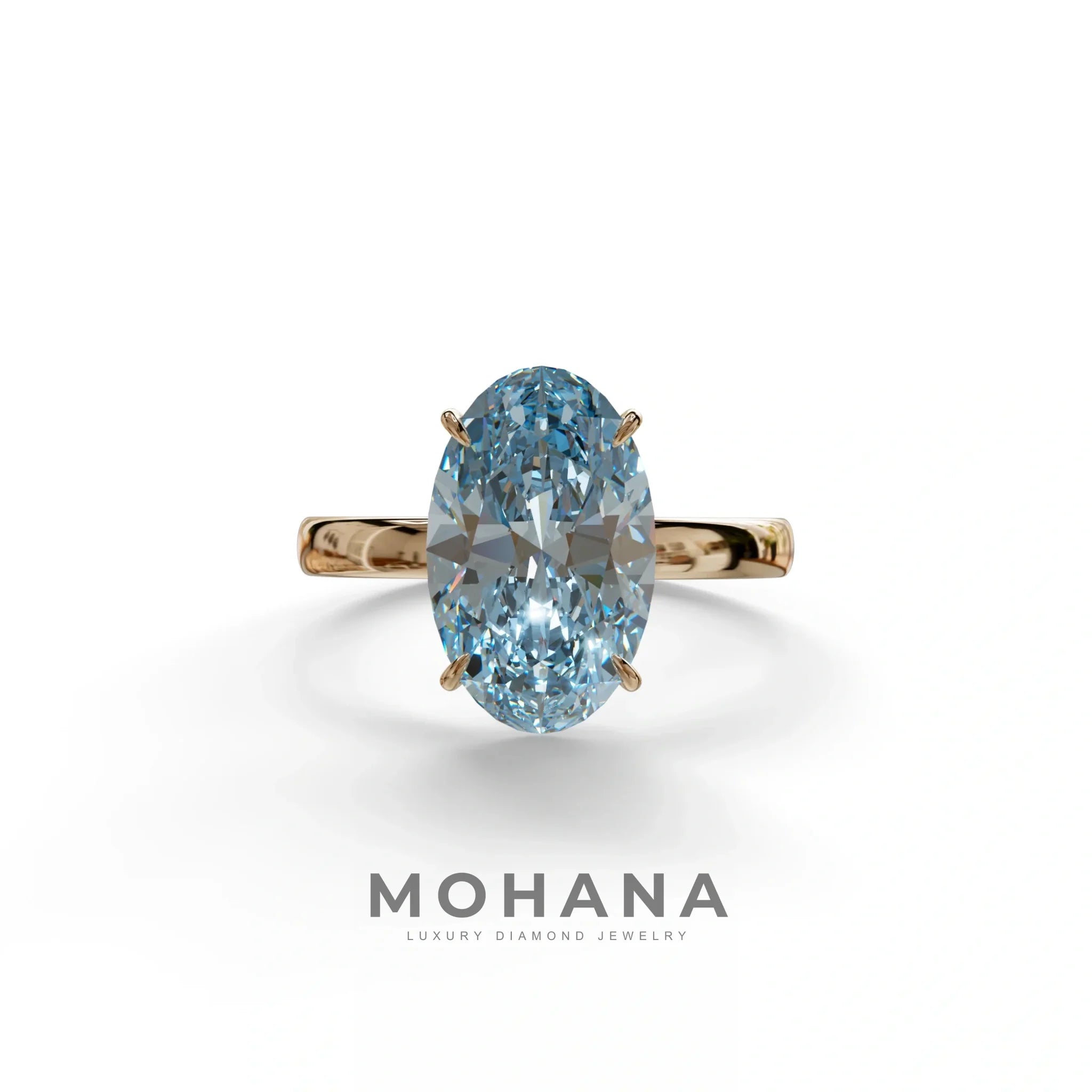 4 Carat Oval Fancy Vivid Blue Lab Grown Diamond Solitaire Engagement Ring - Cadris - 10K Solid Gold / Rose Gold