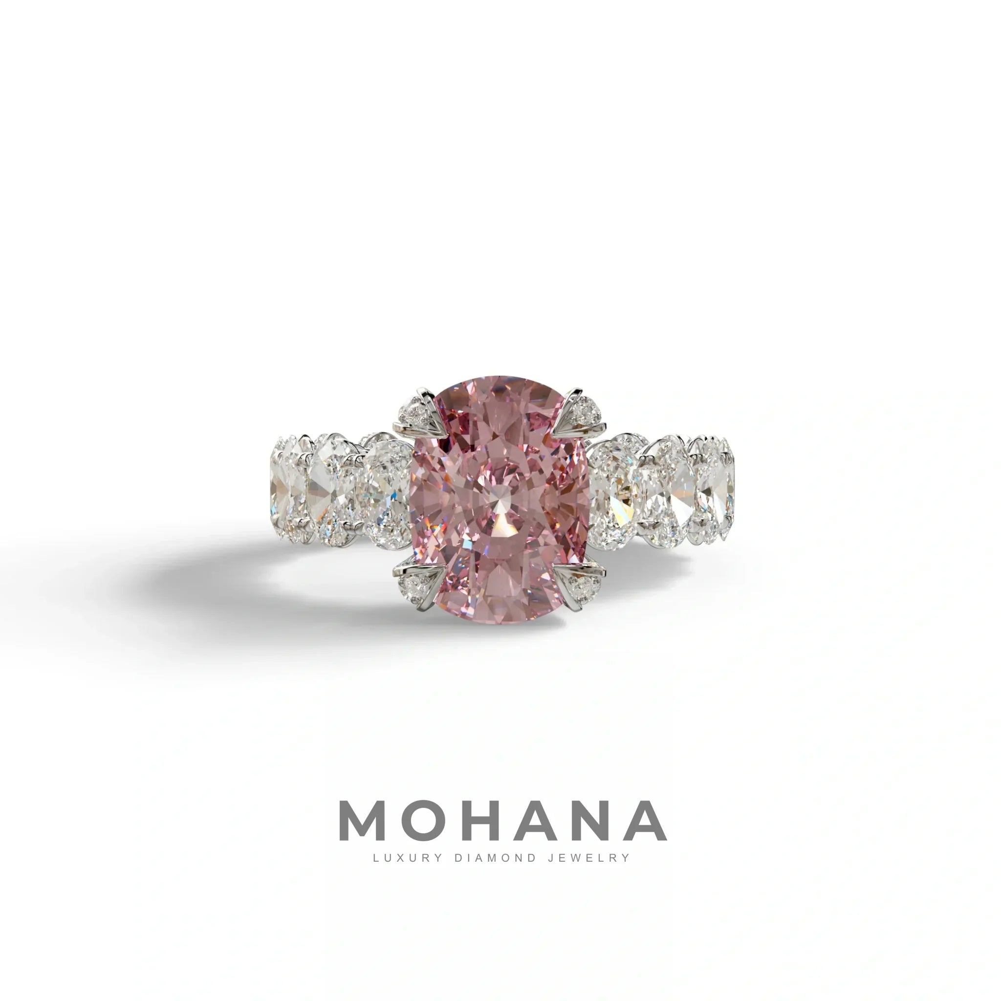 4 Carat Pink Cushion Cut Full Eternity Lab Grown Diamond Ring - Enigma - 10K Solid Gold / White Gold