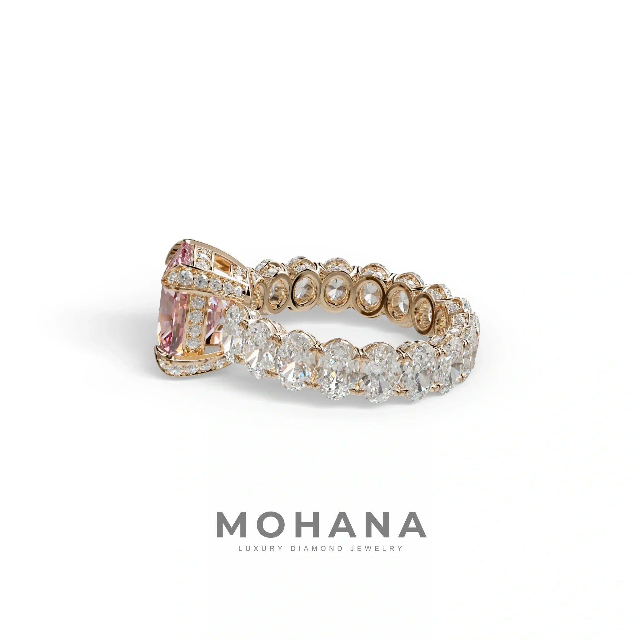 4 Carat Pink Cushion Cut Full Eternity Lab Grown Diamond Ring - Enigma