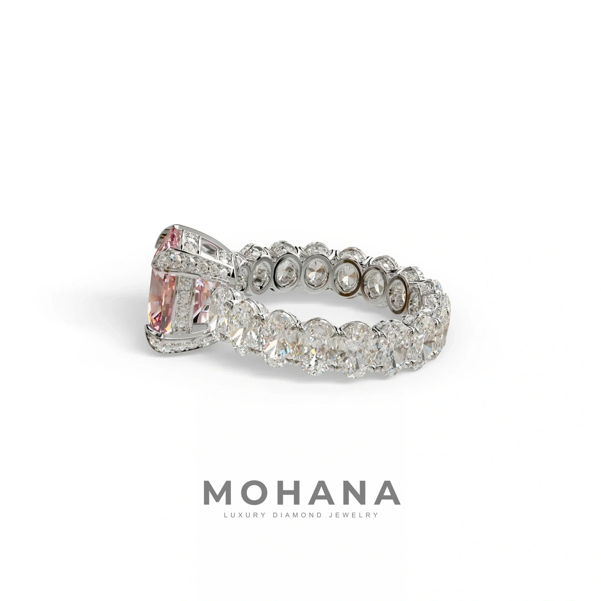 4 Carat Pink Cushion Cut Full Eternity Lab Grown Diamond Ring - Enigma