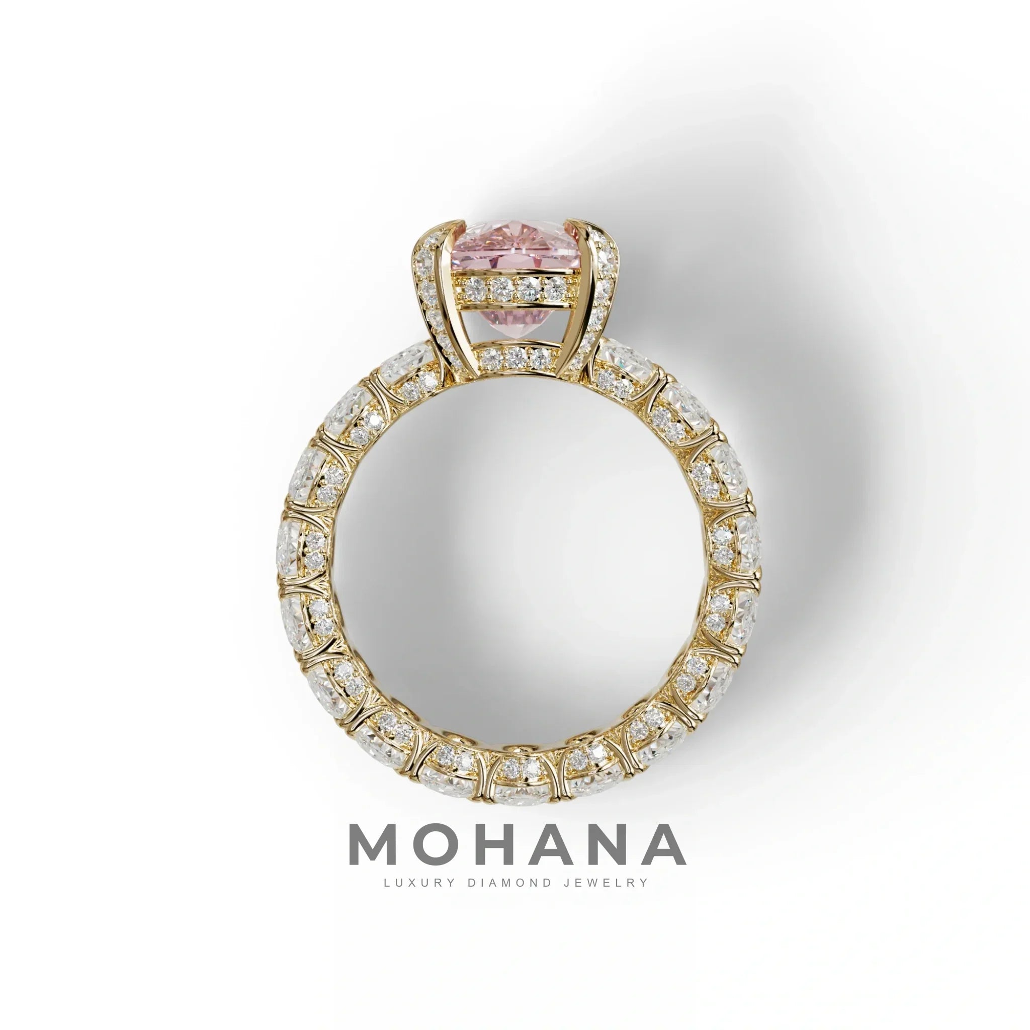 4 Carat Pink Cushion Cut Full Eternity Lab Grown Diamond Ring - Enigma