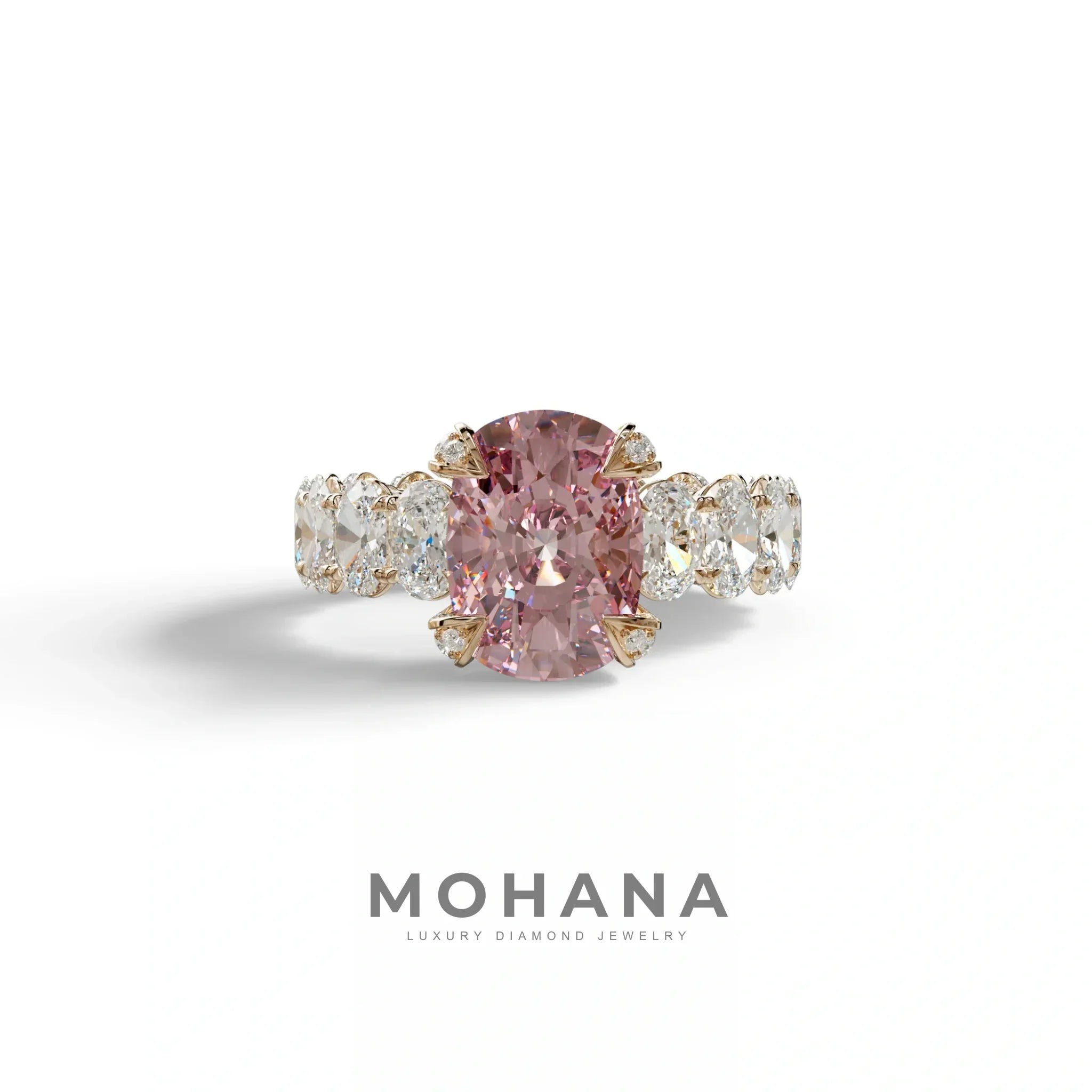 4 Carat Pink Cushion Cut Full Eternity Lab Grown Diamond Ring - Enigma - 10K Solid Gold / Rose Gold