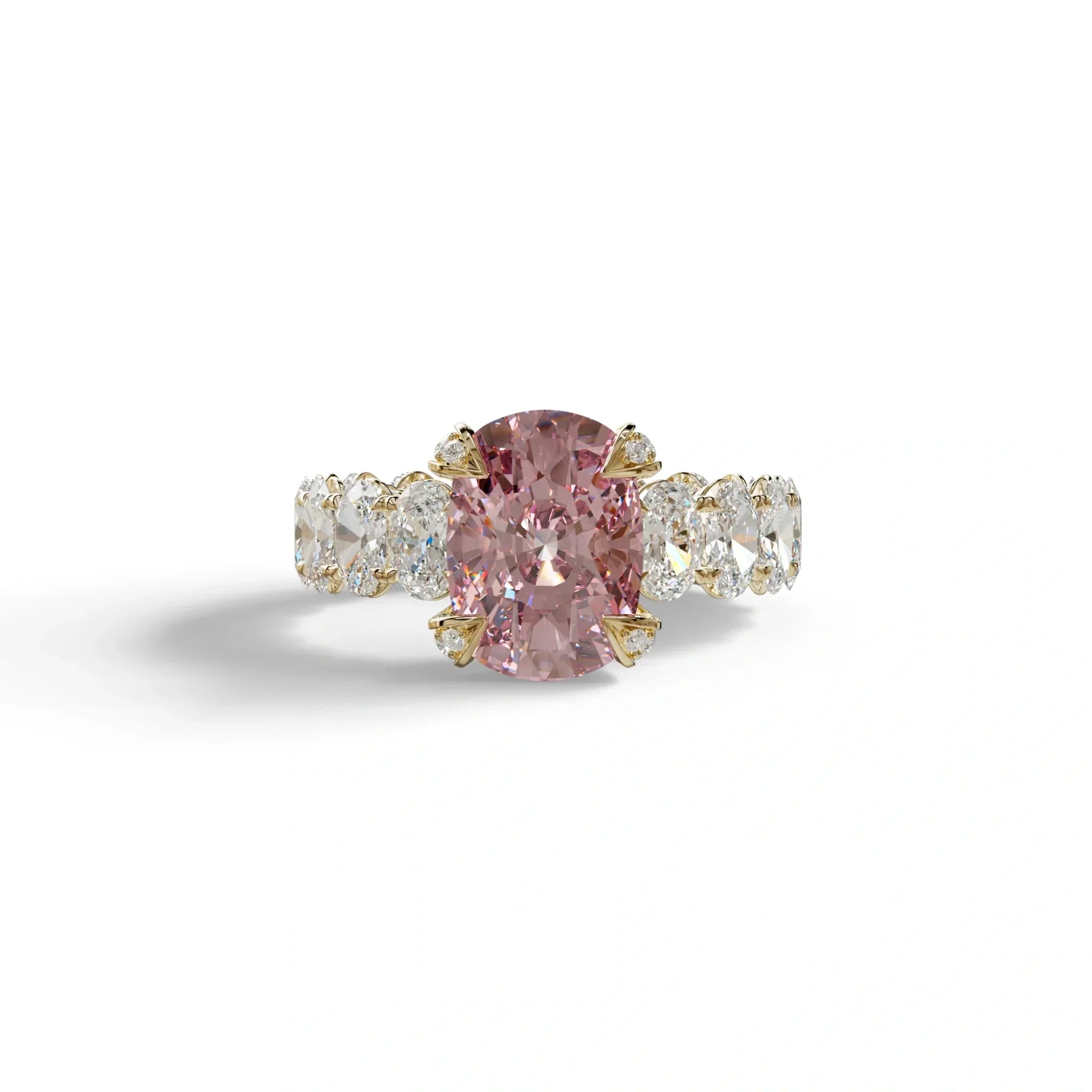 4 Carat Pink Cushion Cut Full Eternity Lab Grown Diamond Ring - Enigma - 10K Solid Gold / Yellow Gold