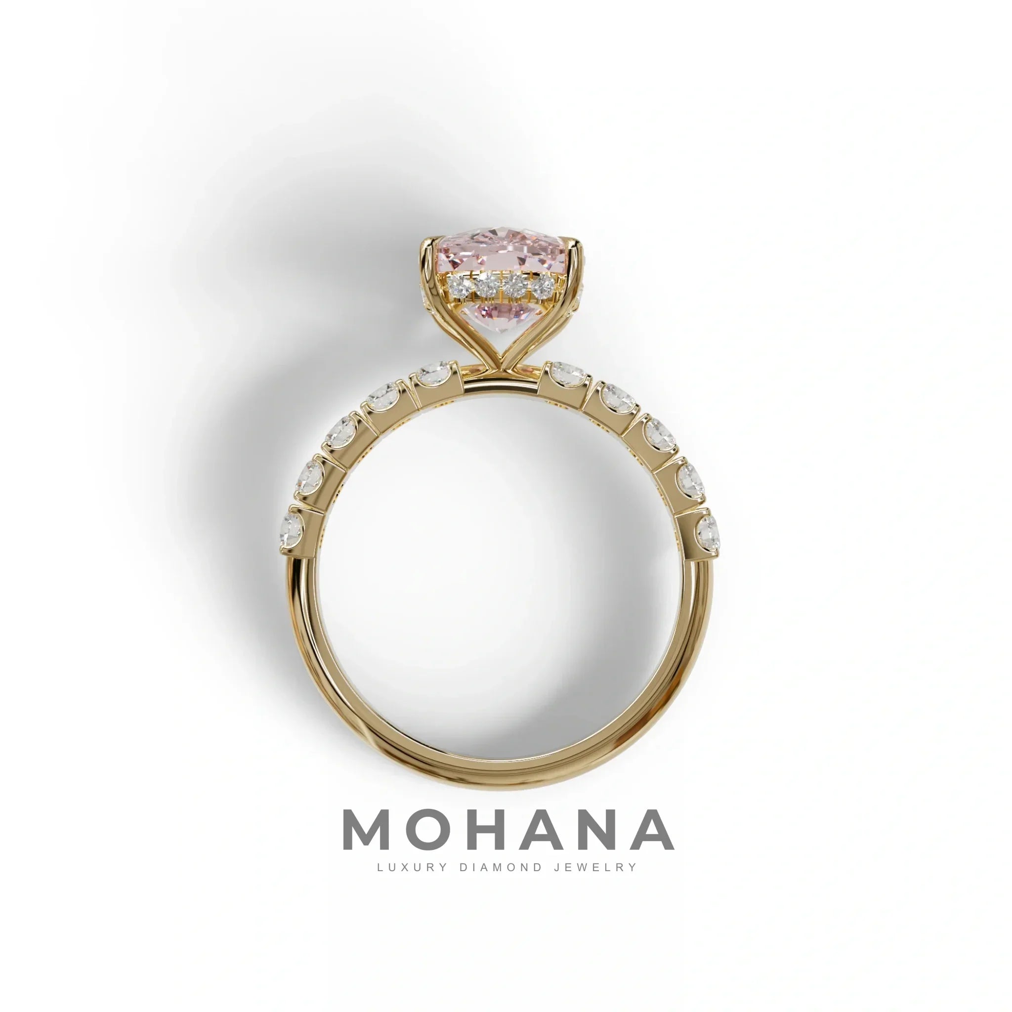4 Carat Pink Cushion Cut Hidden Halo Eternity Lab Diamond Engagement Ring - Sandrine