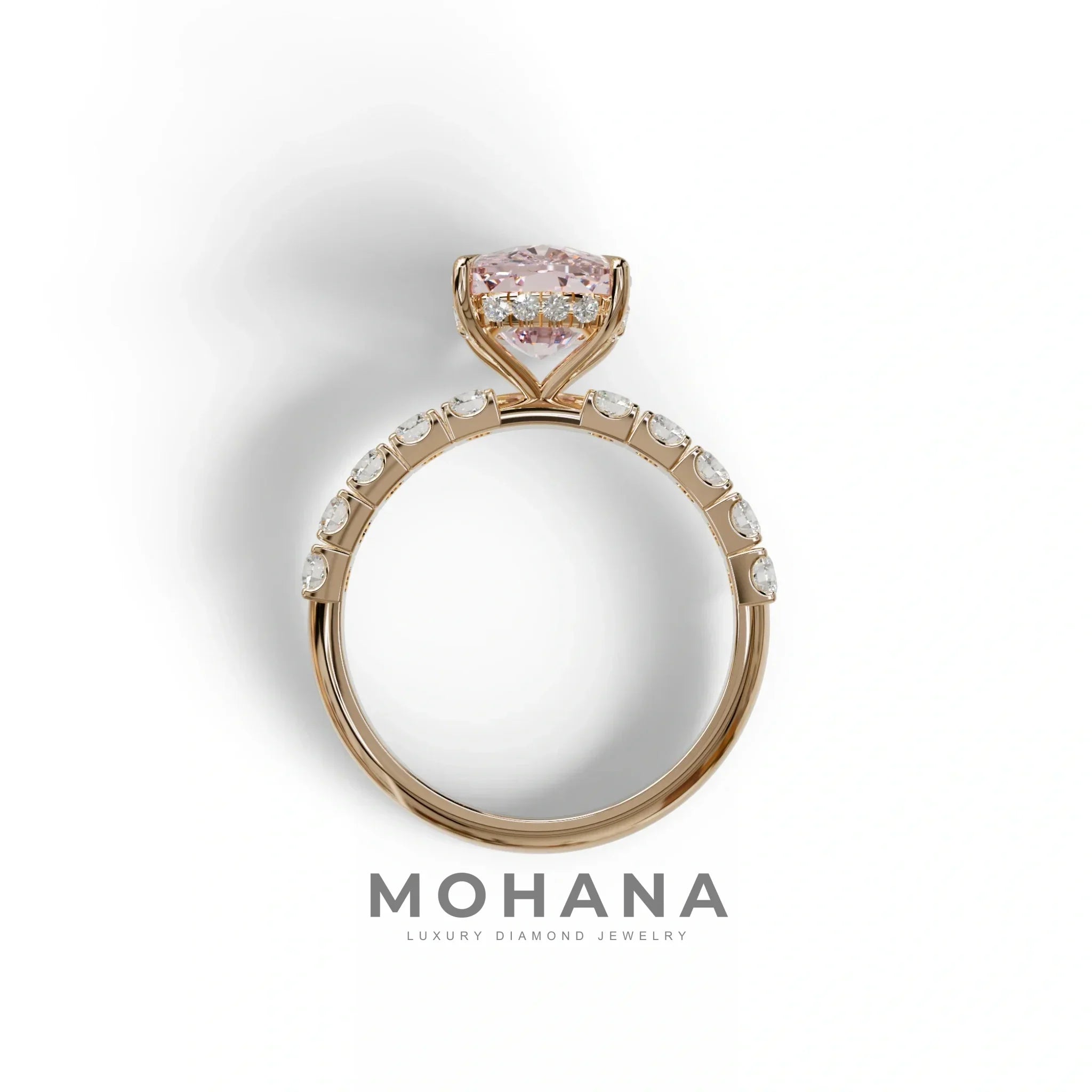 4 Carat Pink Cushion Cut Hidden Halo Eternity Lab Diamond Engagement Ring - Sandrine