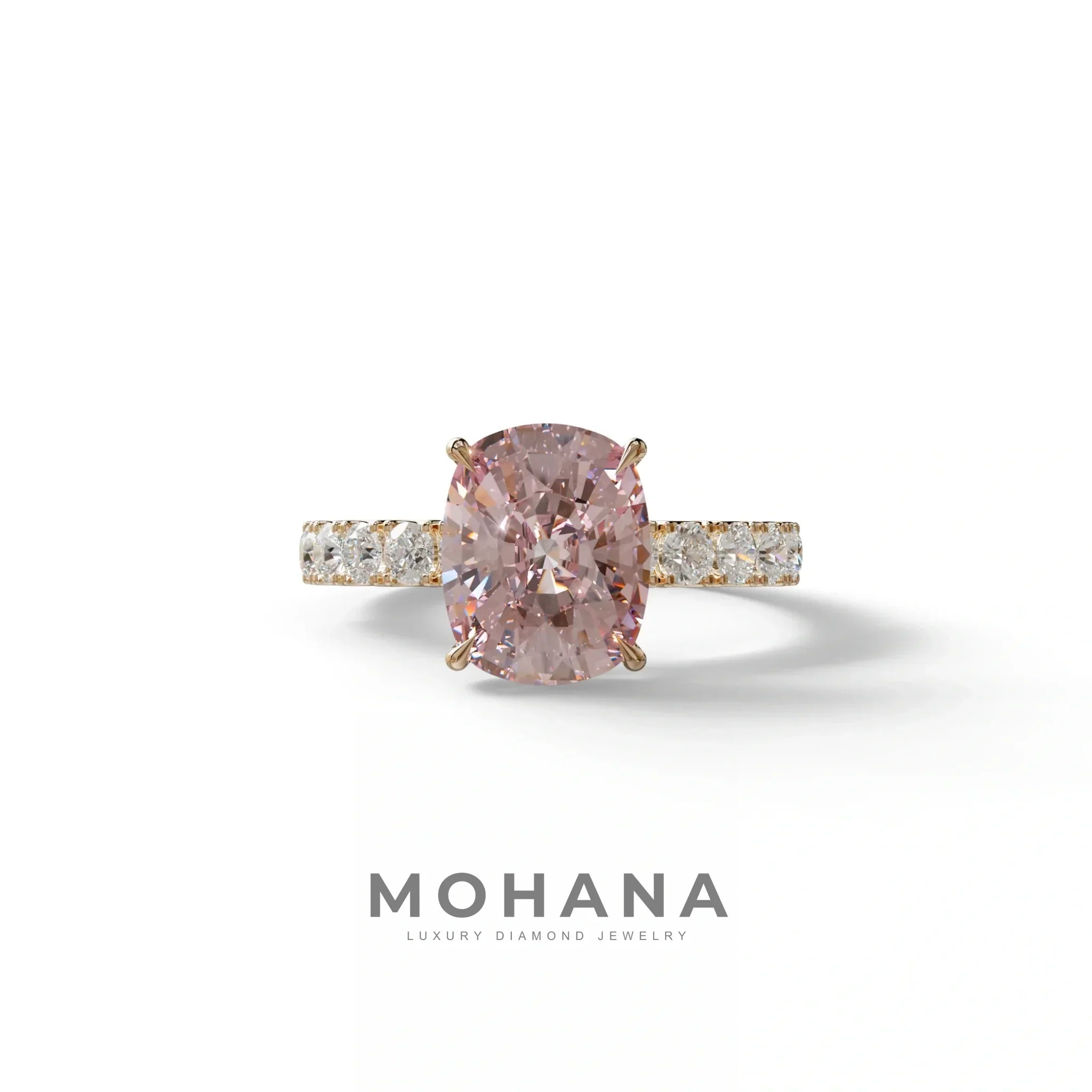 4 Carat Pink Cushion Cut Hidden Halo Eternity Lab Diamond Engagement Ring - Sandrine - 10K Solid Gold / Rose Gold