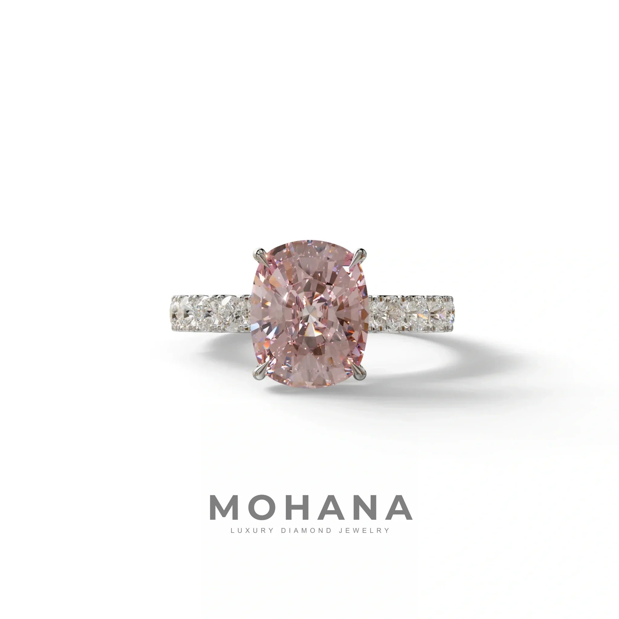 4 Carat Pink Cushion Cut Hidden Halo Eternity Lab Diamond Engagement Ring - Sandrine - 10K Solid Gold / White Gold