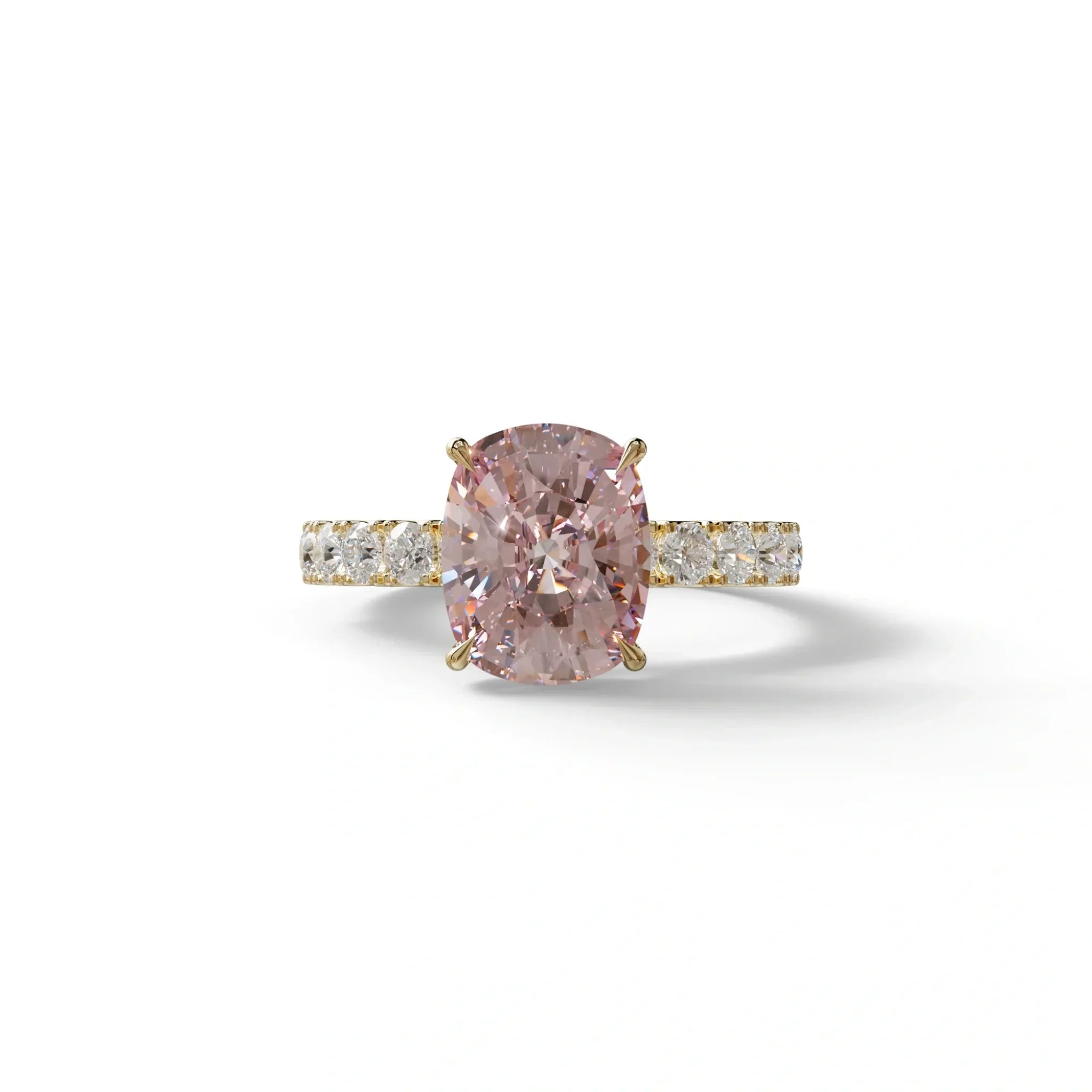 4 Carat Pink Cushion Cut Hidden Halo Eternity Lab Diamond Engagement Ring - Sandrine - 10K Solid Gold / Yellow Gold