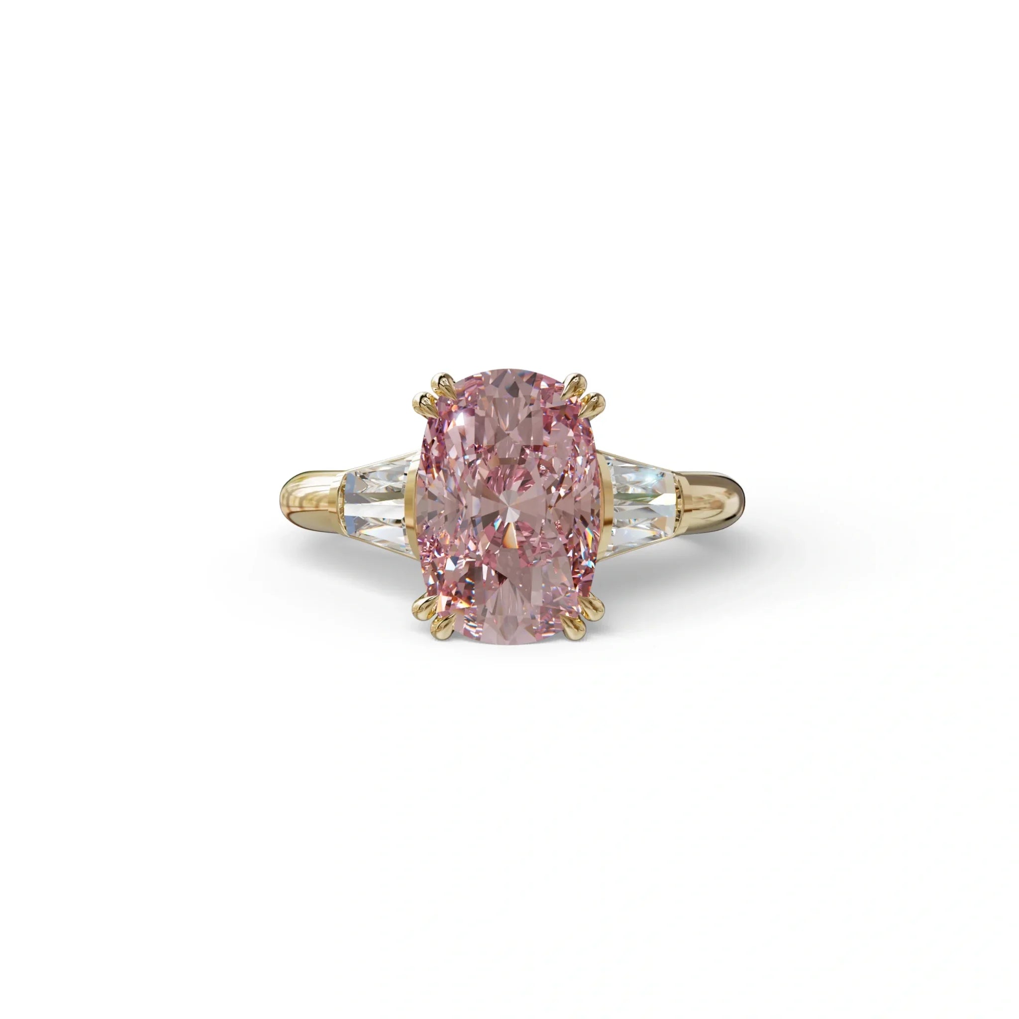 4 Carat Pink Elongated Cushion Cut Lab Diamond Engagement Ring - Sagittarius - 10K Solid Gold / Yellow Gold