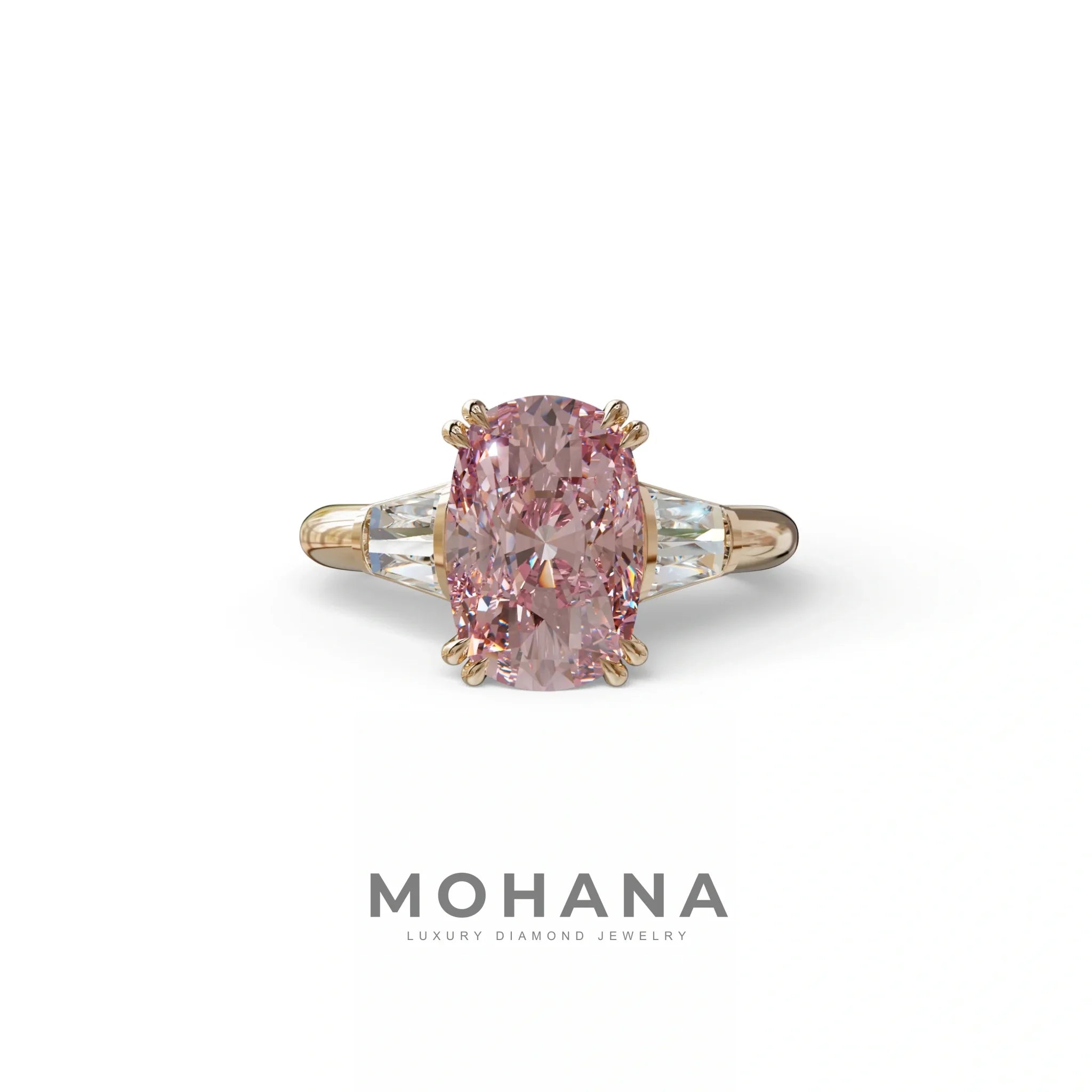 4 Carat Pink Elongated Cushion Cut Lab Diamond Engagement Ring - Sagittarius - 10K Solid Gold / Rose Gold