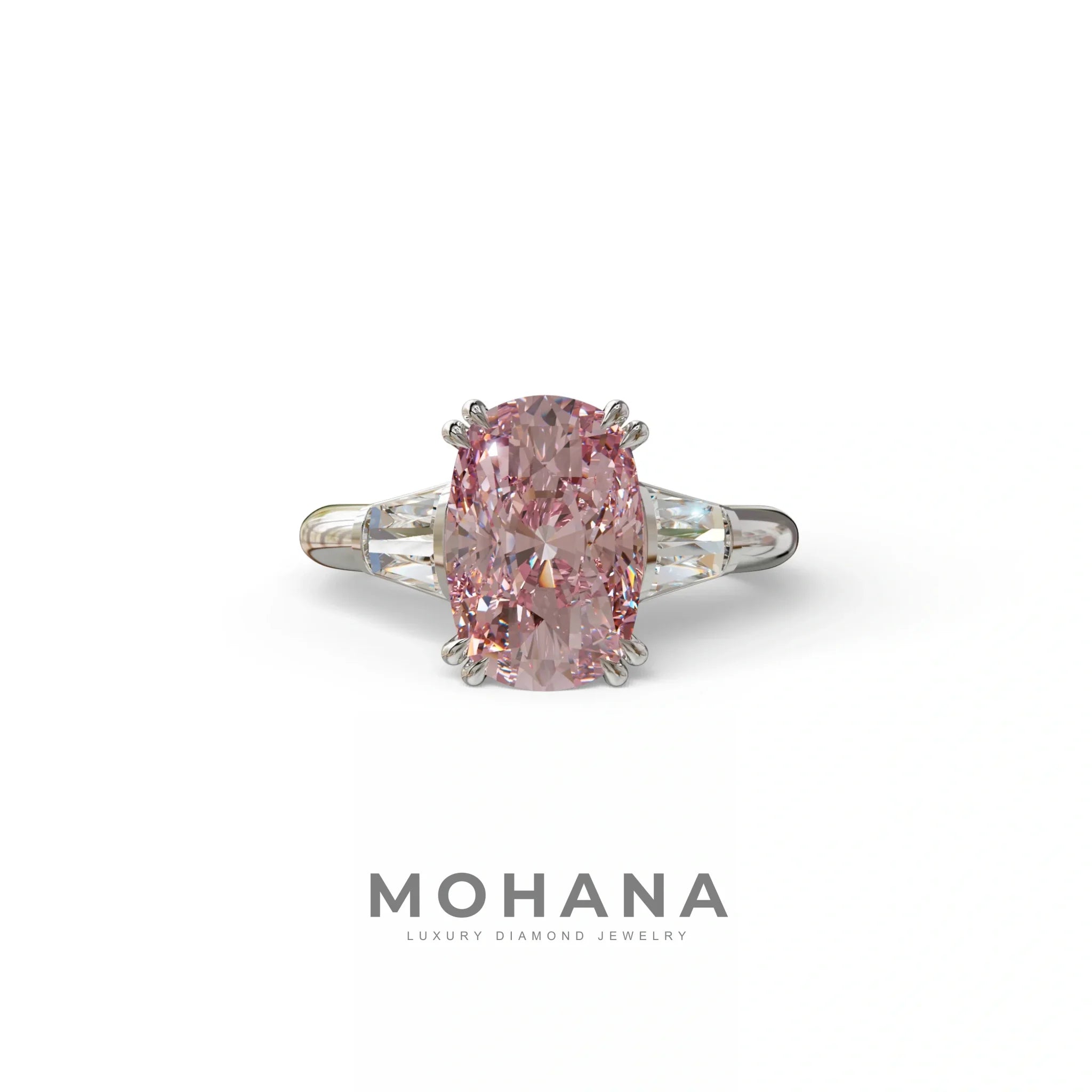 4 Carat Pink Elongated Cushion Cut Lab Diamond Engagement Ring - Sagittarius - 10K Solid Gold / White Gold