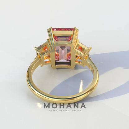 4 Carat Pink Emerald & Trapezoid Cut Lab Diamond Three Stone Engagement Ring - Marlene