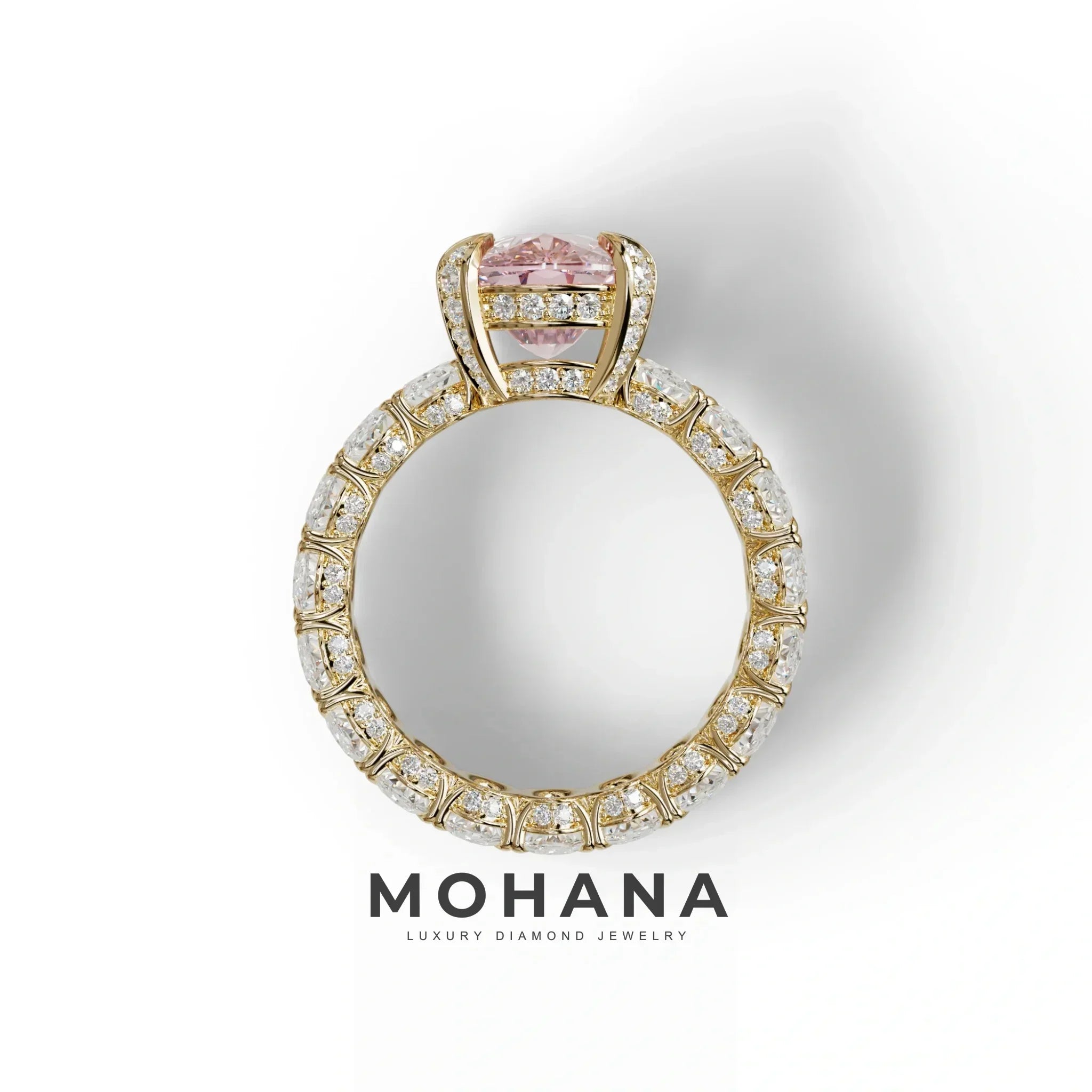 4 Carat Pink Cushion Cut Full Eternity Lab Grown Diamond Ring - Enigma