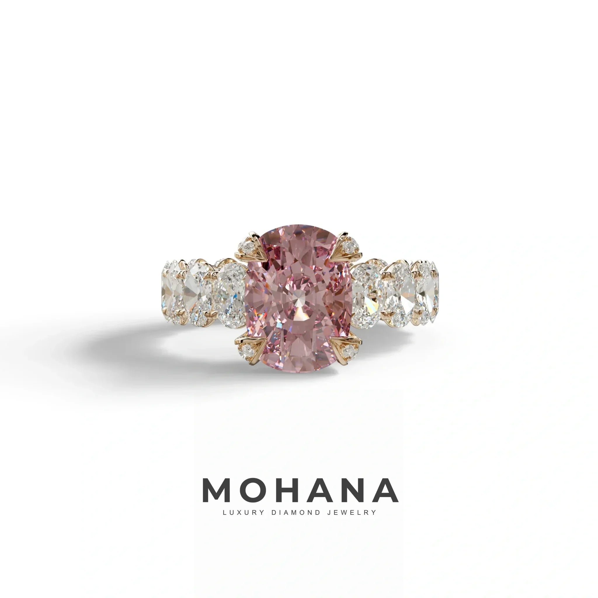 4 Carat Pink Cushion Cut Full Eternity Lab Grown Diamond Ring - Enigma - 10K Solid Gold / Rose Gold
