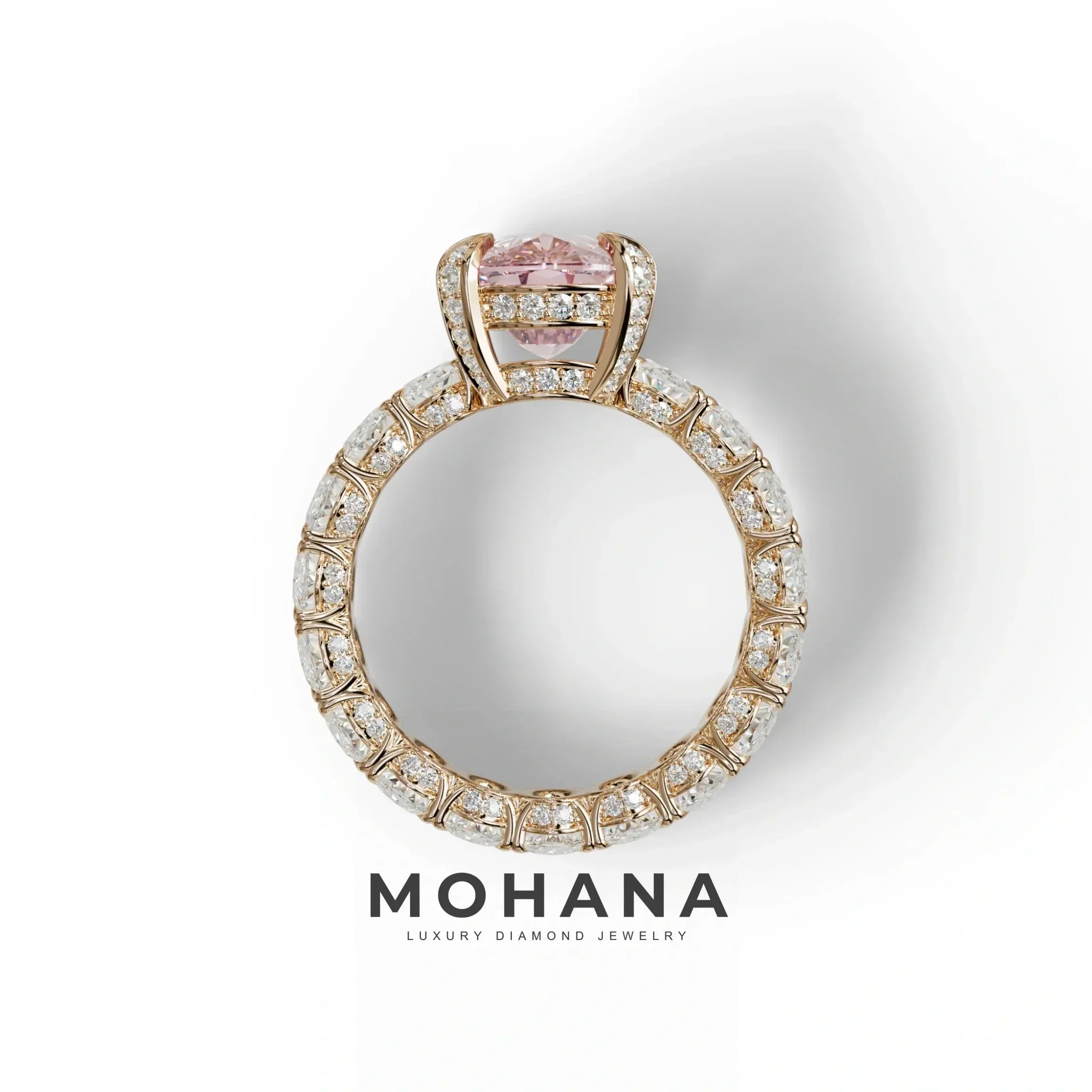 4 Carat Pink Cushion Cut Full Eternity Lab Grown Diamond Ring - Enigma