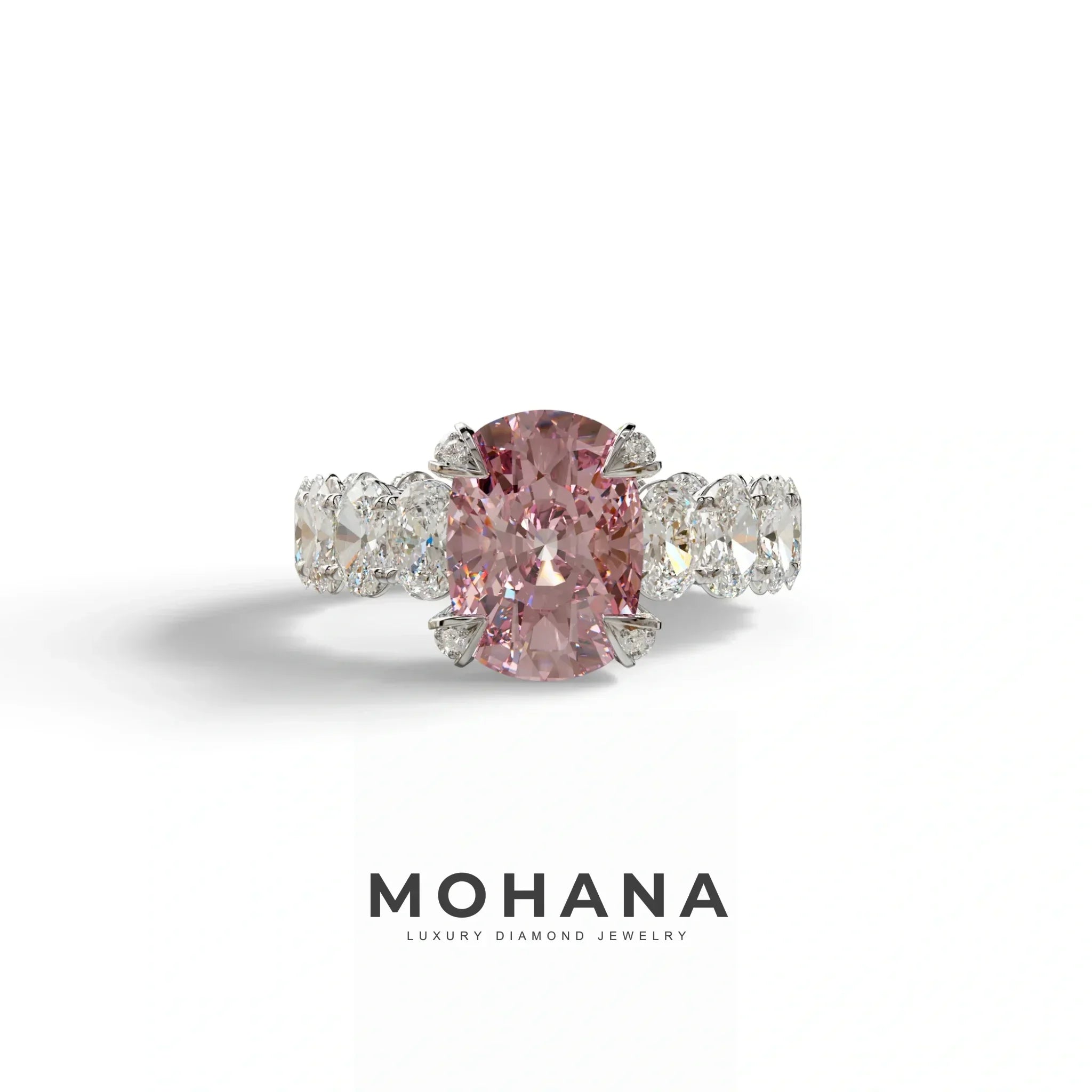 4 Carat Pink Cushion Cut Full Eternity Lab Grown Diamond Ring - Enigma - 10K Solid Gold / White Gold