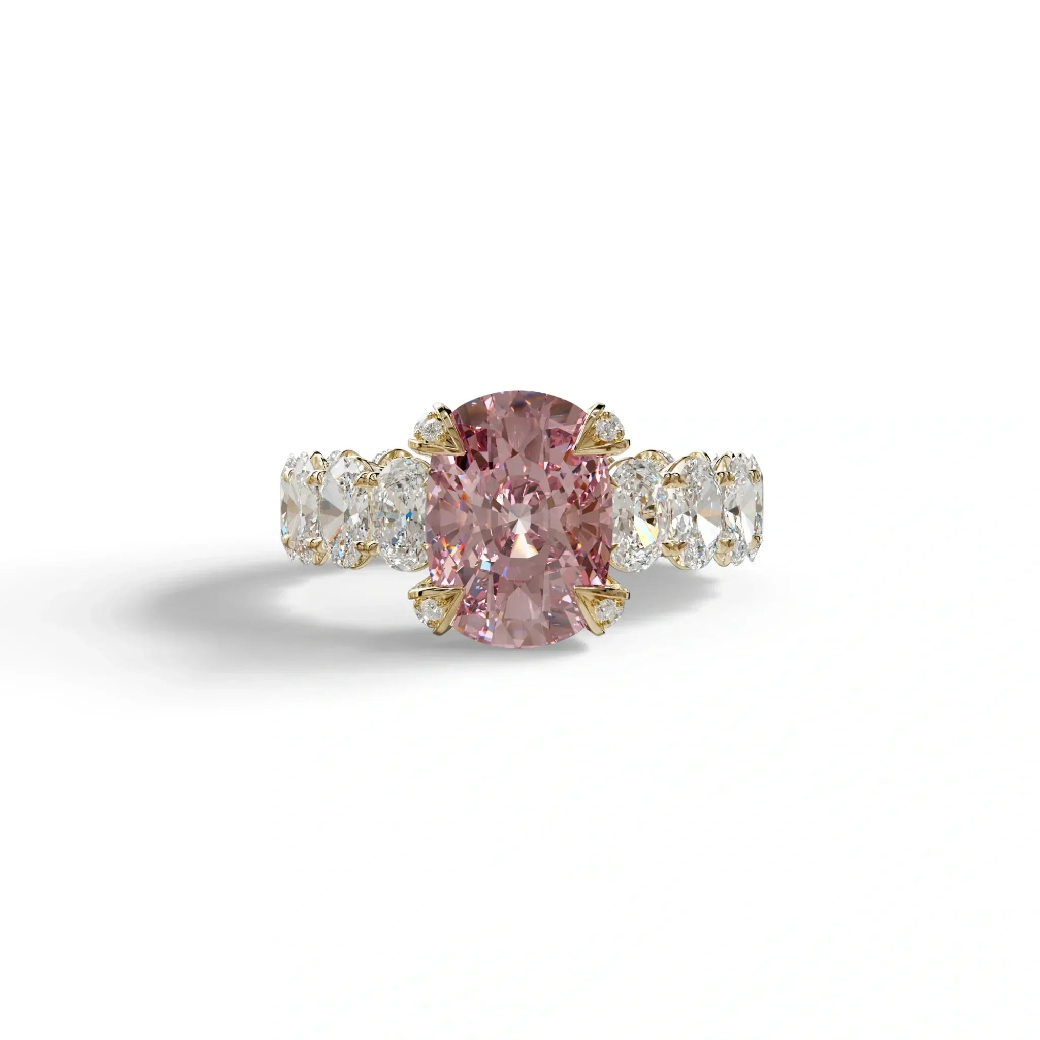 4 Carat Pink Cushion Cut Full Eternity Lab Grown Diamond Ring - Enigma - 10K Solid Gold / Yellow Gold