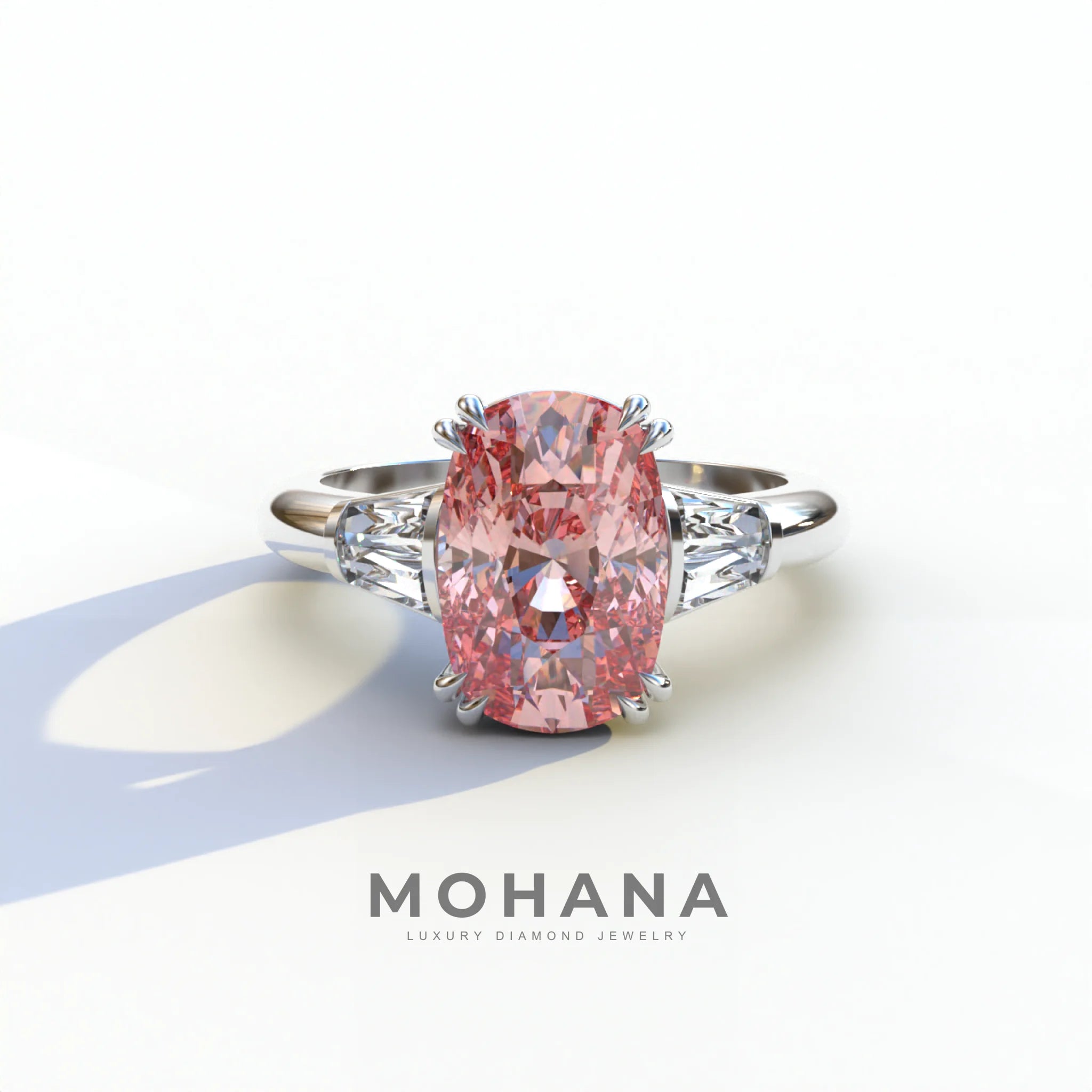 5 carat pink cushion cut lab-grown diamond, elongated cushion engagement ring