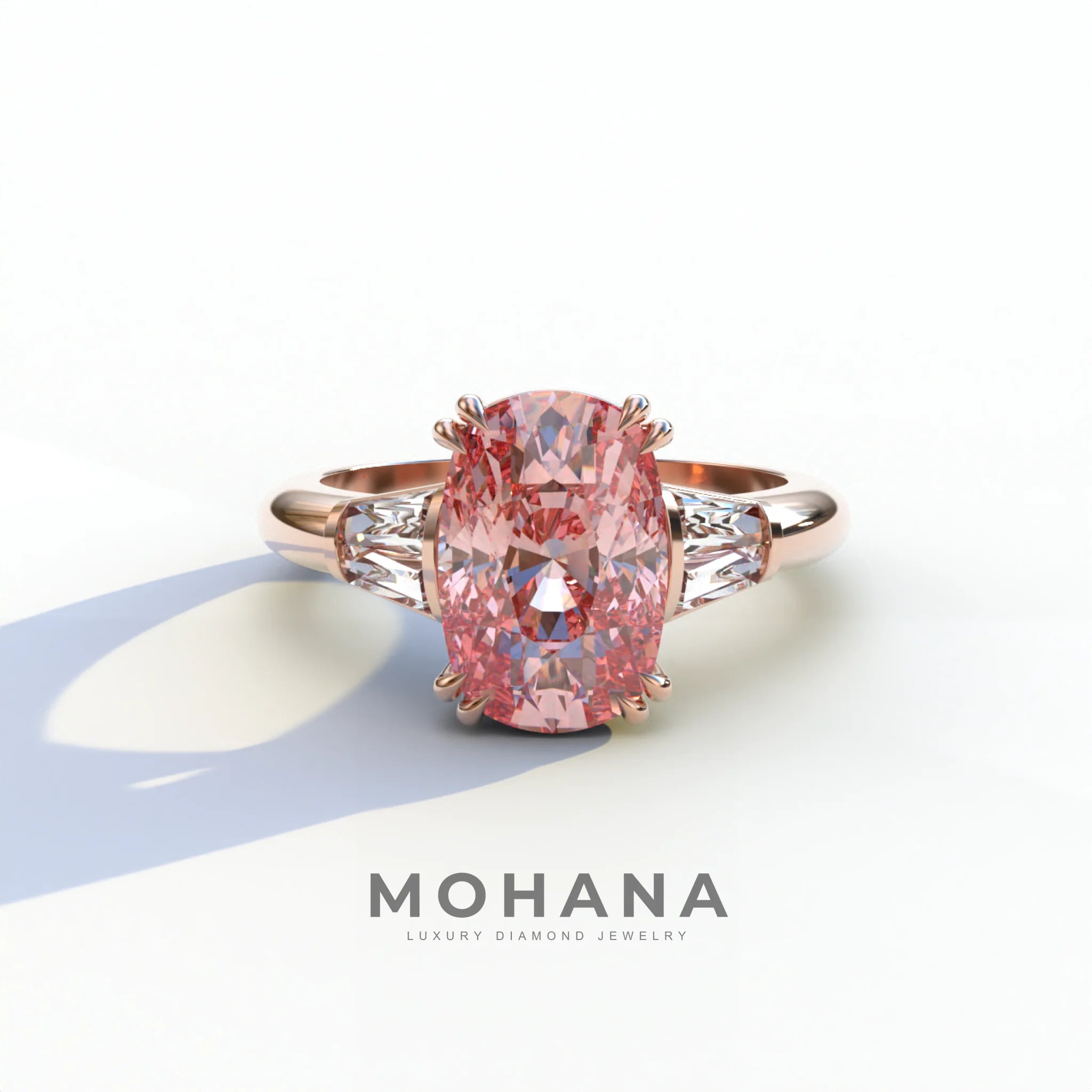 4 Carat Pink Elongated Cushion Cut Lab Diamond Engagement Ring - Sagittarius - 10K Solid Gold / Rose Gold