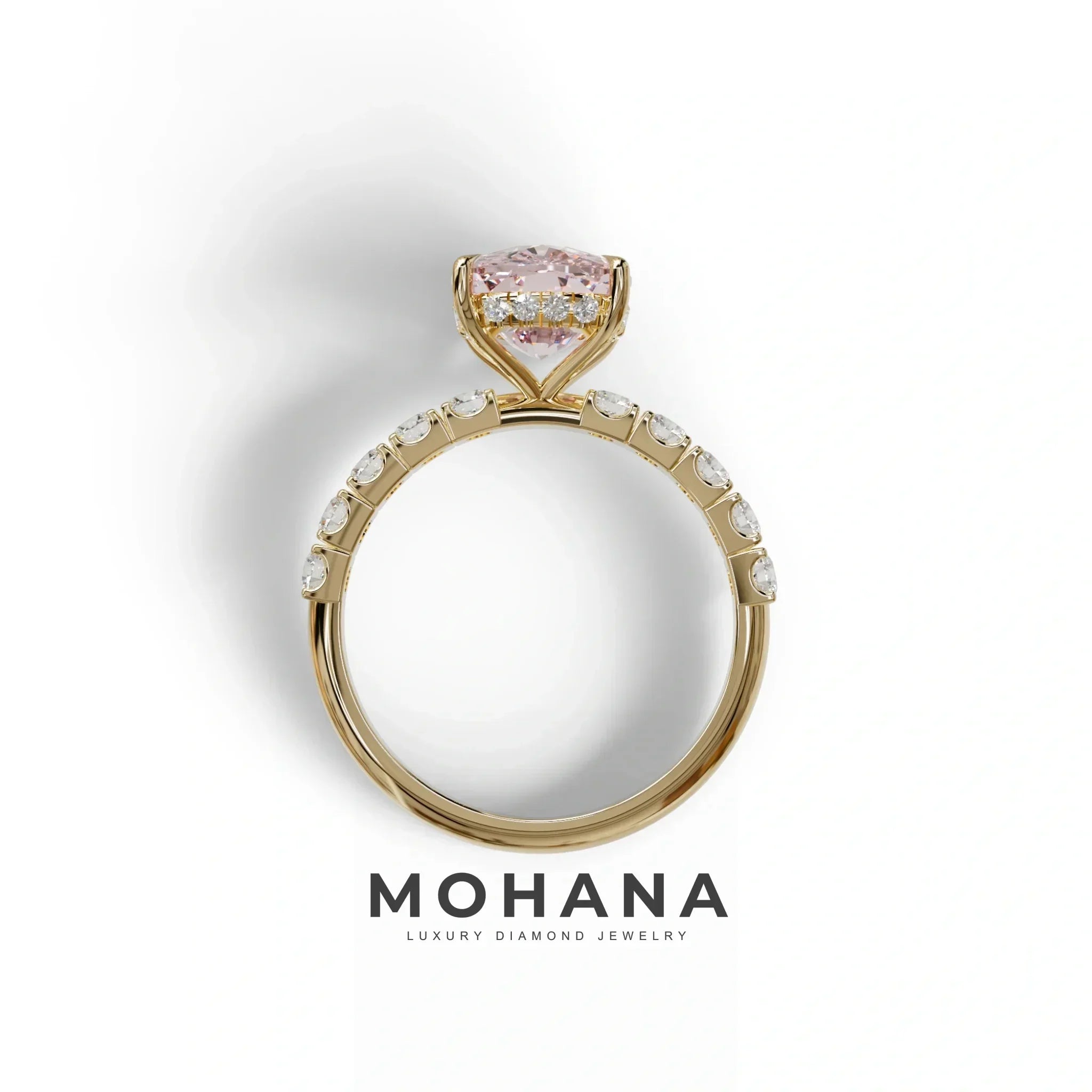4 Carat Pink Cushion Cut Hidden Halo Eternity Lab Diamond Engagement Ring - Sandrine