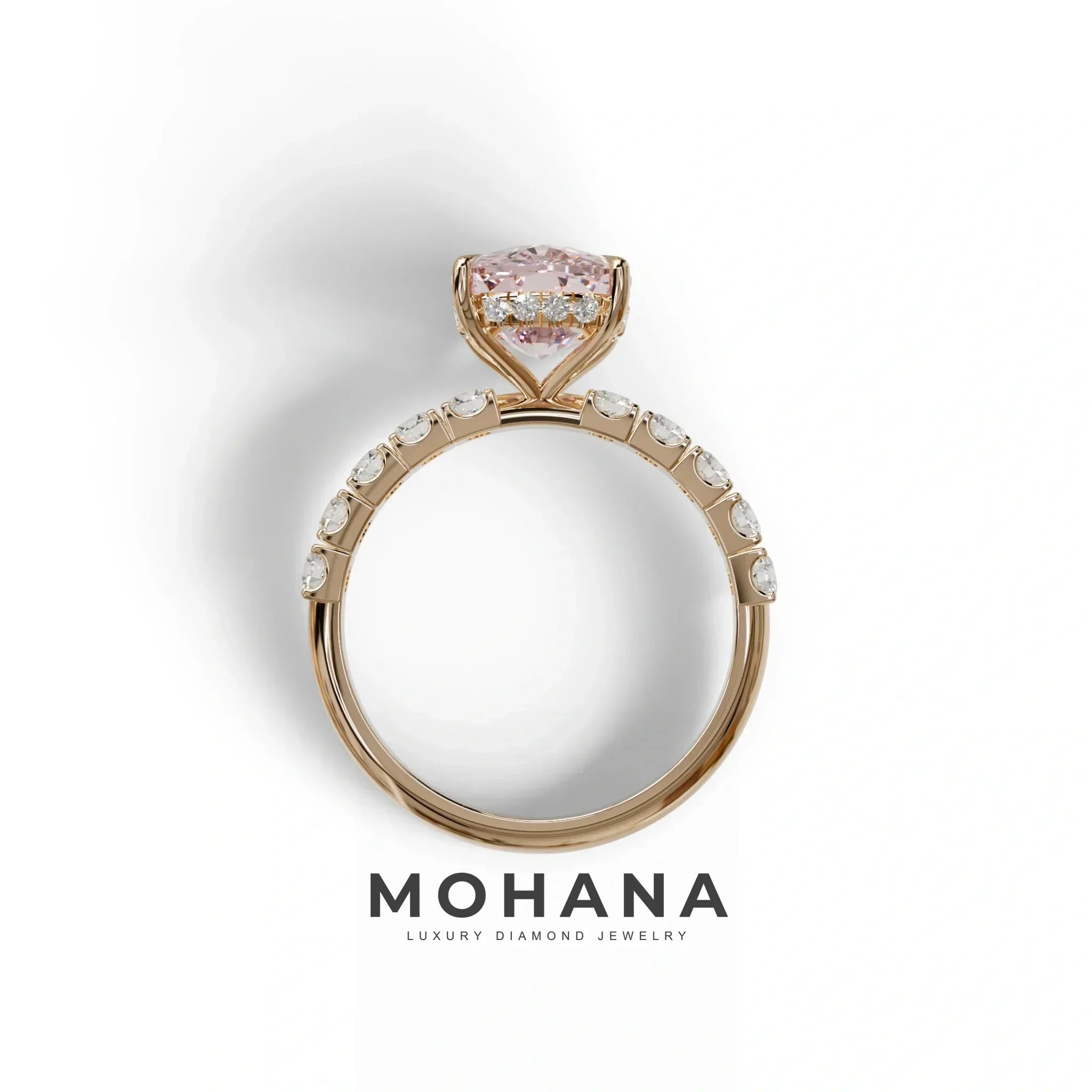 4 Carat Pink Cushion Cut Hidden Halo Eternity Lab Diamond Engagement Ring - Sandrine