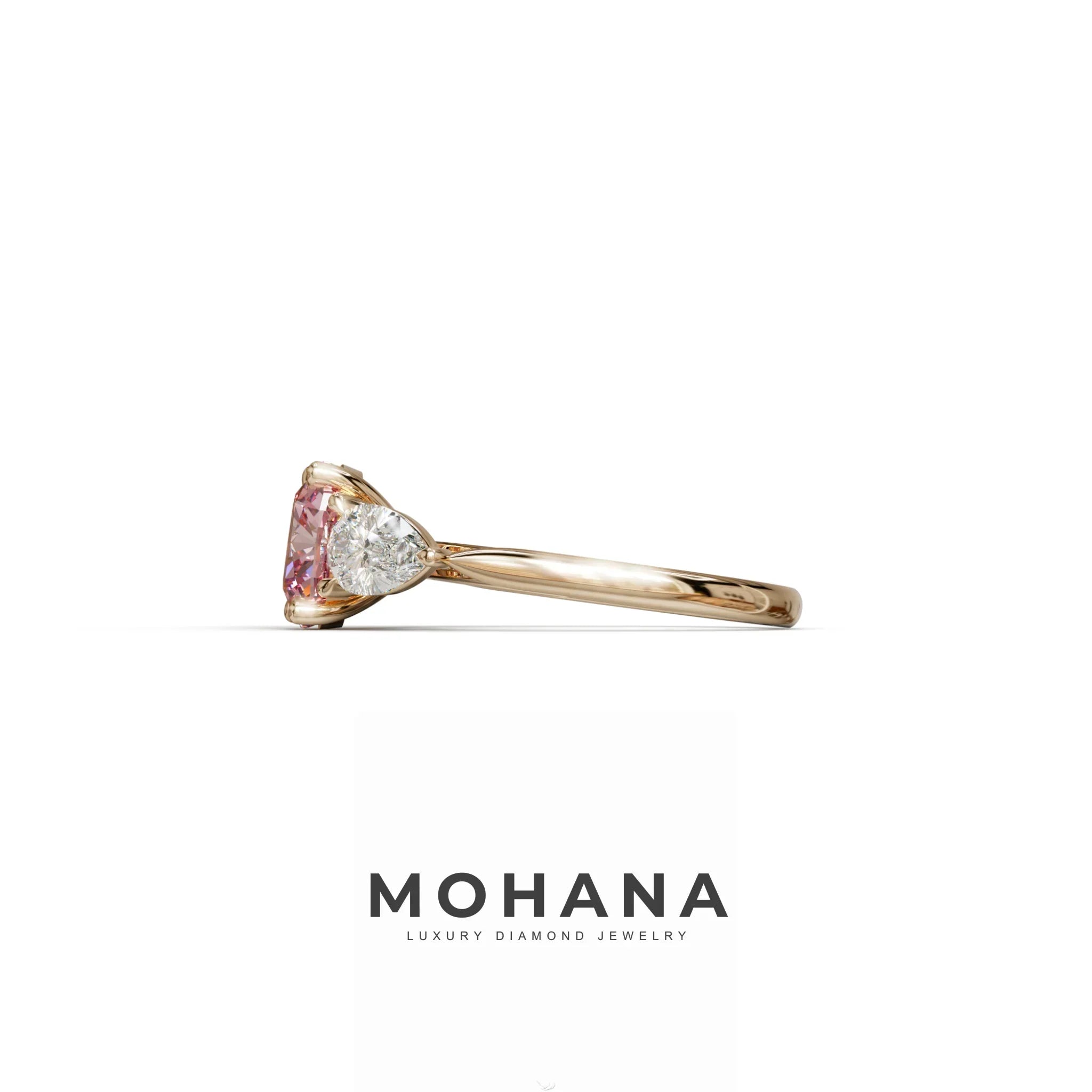 3 Ct Pink Cushion Cut Lab Diamond In 3 Stones Claw Prongs Setting Ring
