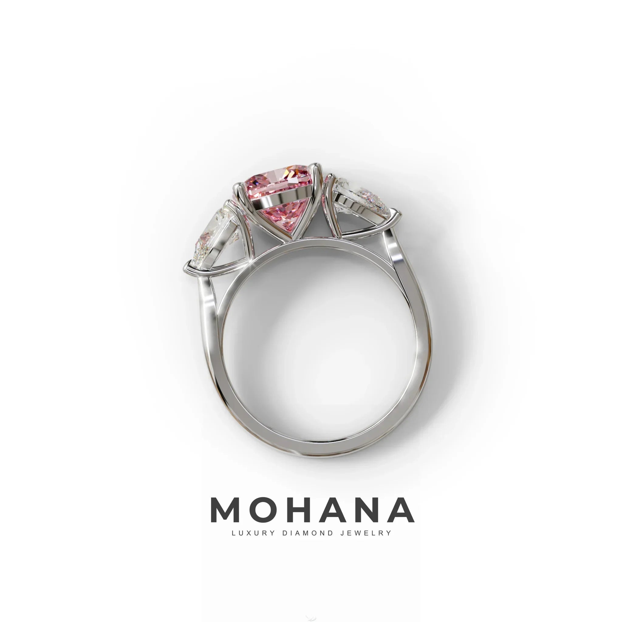 3 Ct Pink Cushion Cut Lab Diamond In 3 Stones Claw Prongs Setting Ring