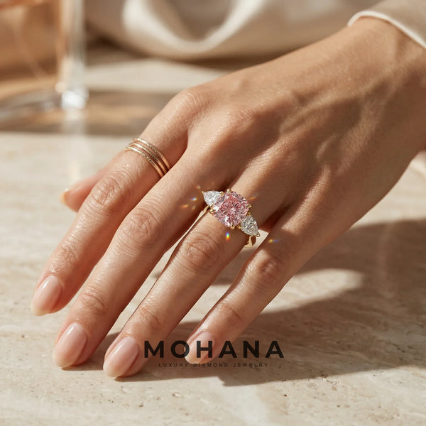 4 Carat Pink Lab Grown Diamond Engagement Ring – Cushion Cut Three Stone alternate view