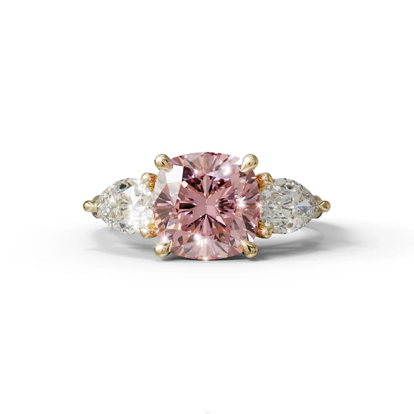 4 Carat Pink Lab Grown Diamond Engagement Ring – Cushion Cut Three Stone