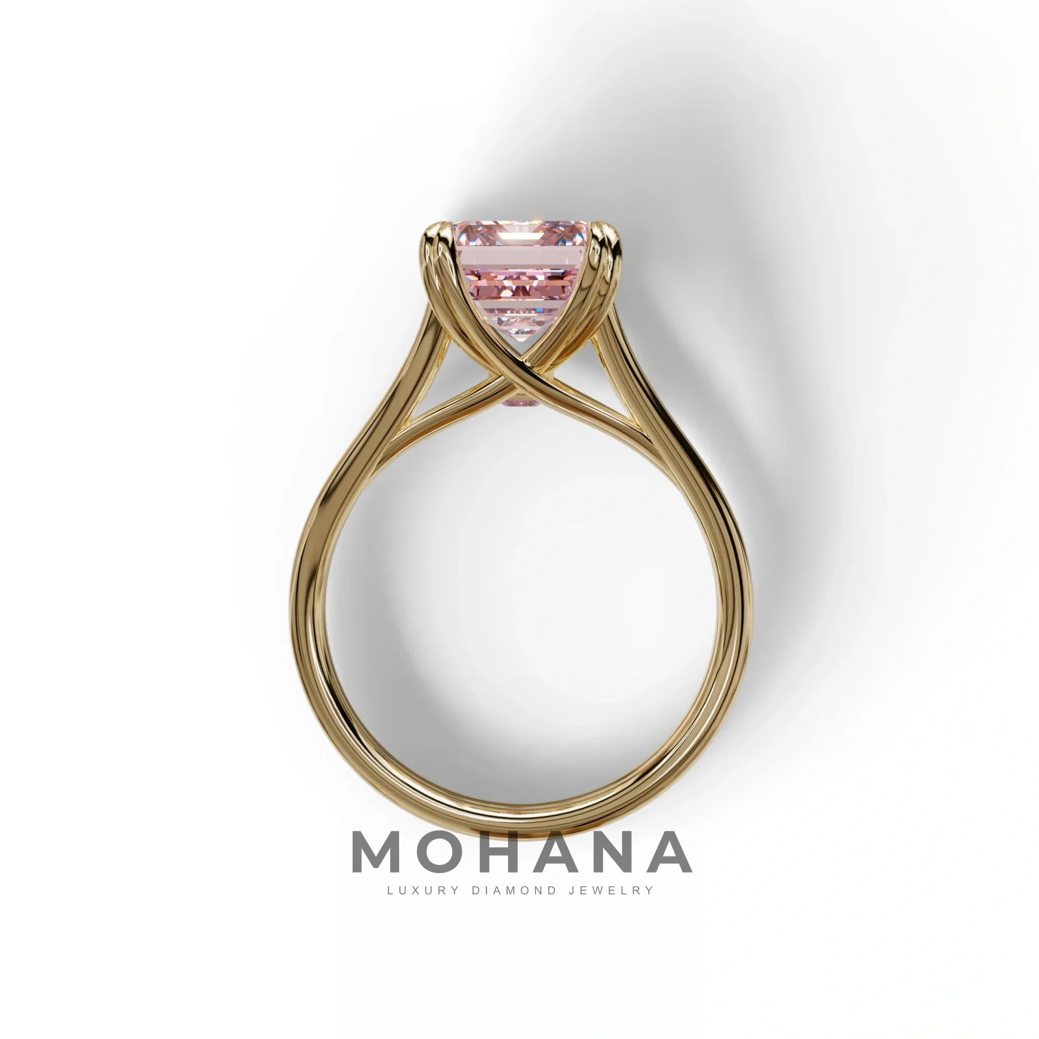 4 Carat Fancy Intense Pink Emerald Cut Lab Grown Diamond Engagement Ring - Tesira