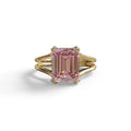 4 Carat Fancy Intense Pink Emerald Cut Lab Grown Diamond Engagement Ring - Tesira - 10K Solid Gold / Yellow Gold