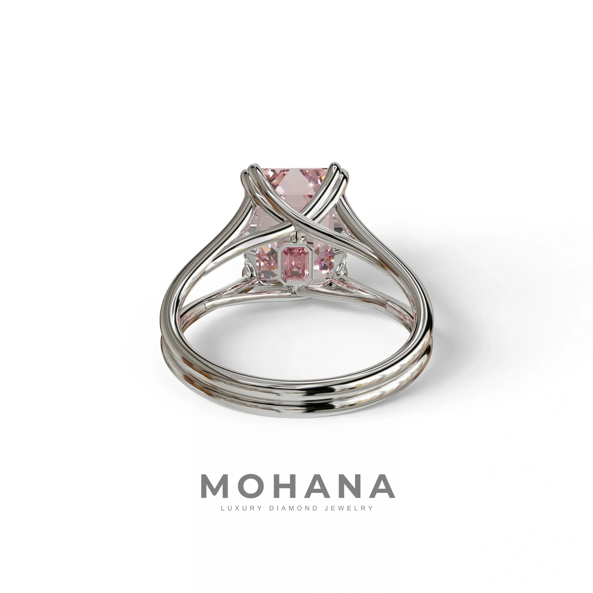 4 Carat Fancy Intense Pink Emerald Cut Lab Grown Diamond Engagement Ring - Tesira