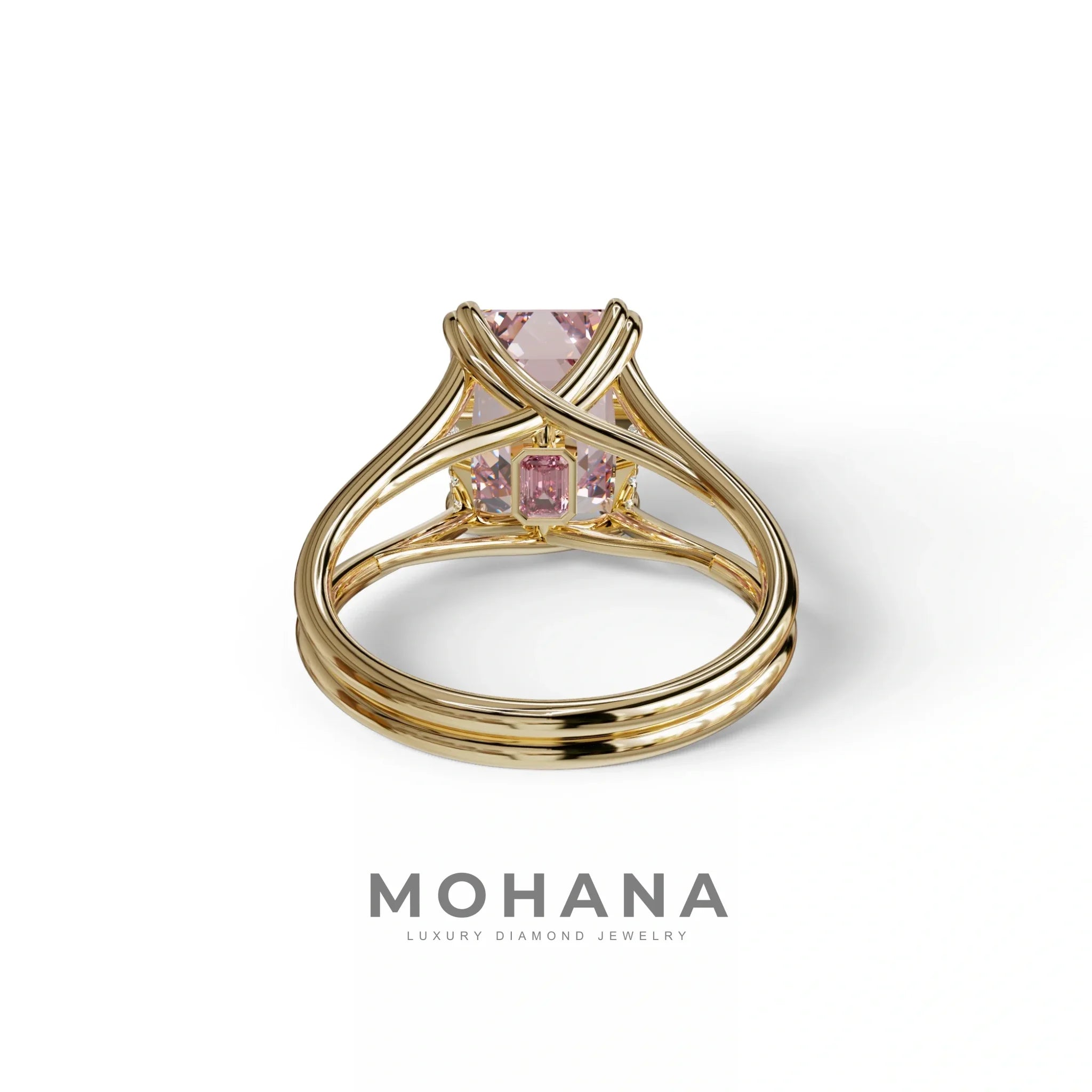 4 Carat Fancy Intense Pink Emerald Cut Lab Grown Diamond Engagement Ring - Tesira