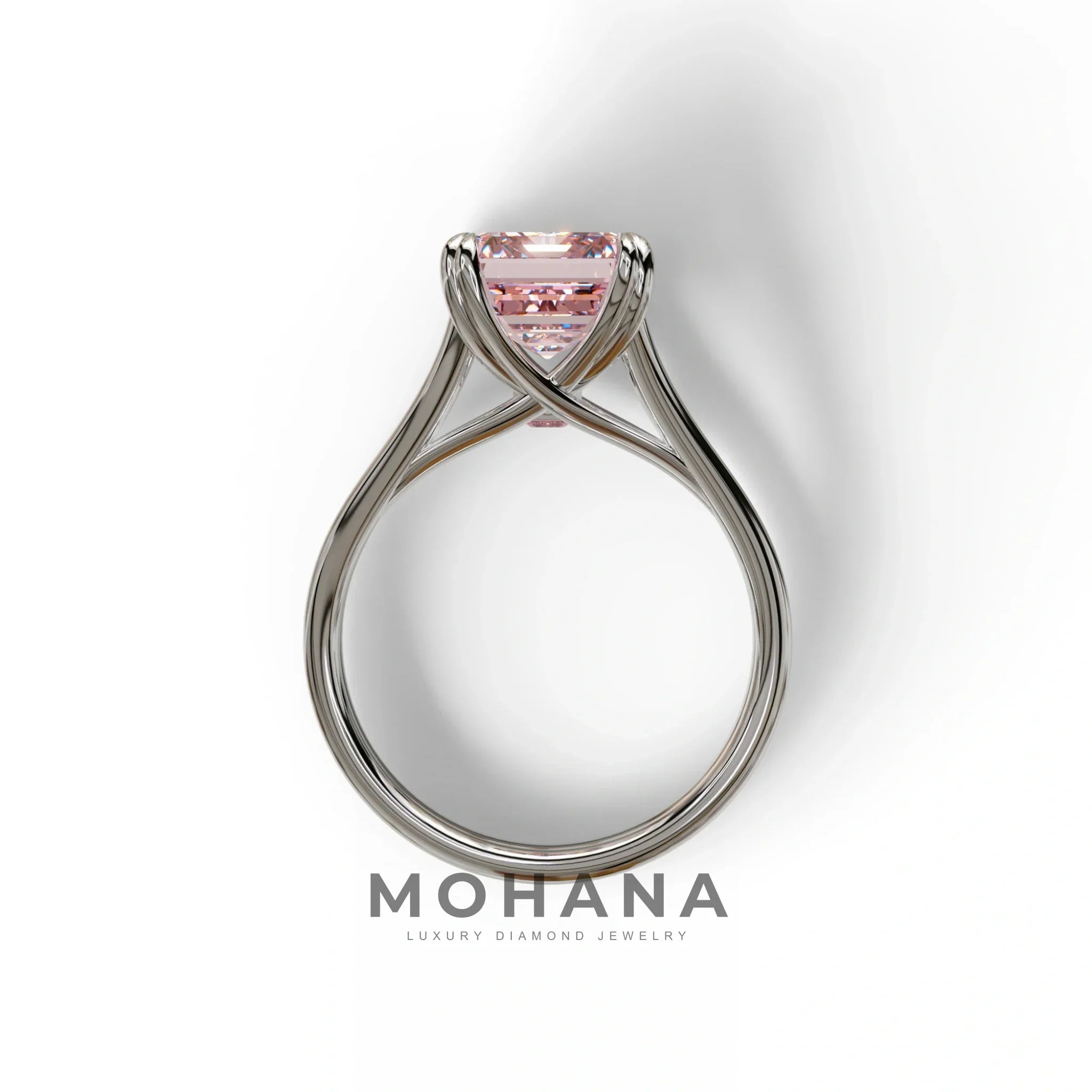 4 Carat Fancy Intense Pink Emerald Cut Lab Grown Diamond Engagement Ring - Tesira