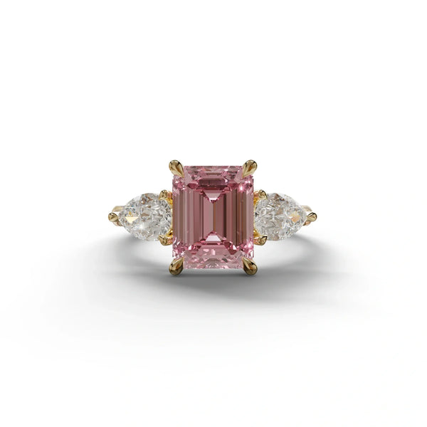 4 Carat Pink Lab Grown Diamond Engagement Ring – Emerald Cut Three Stone