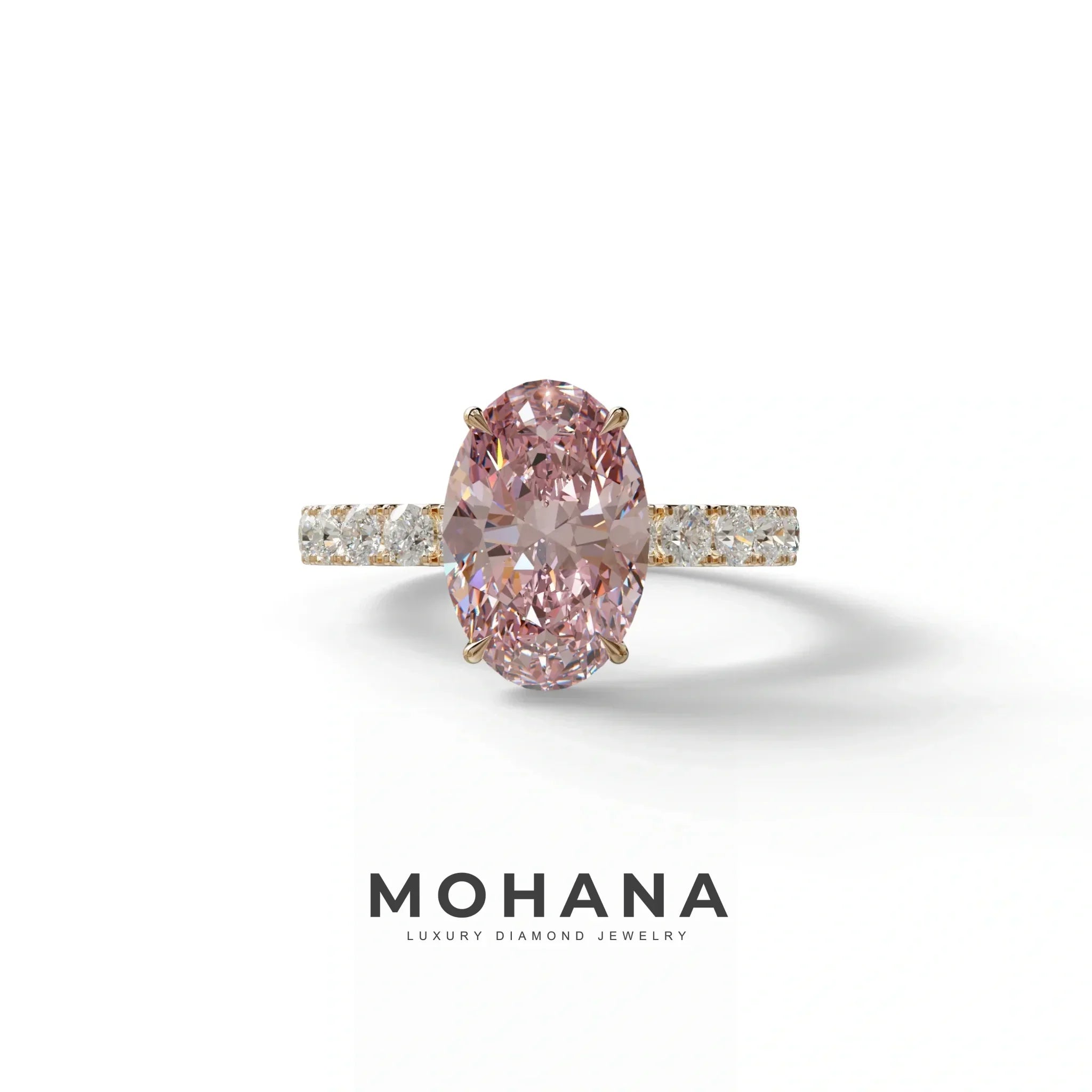 4 Carat Pink Oval Cut Hidden Halo Eternity Lab Diamond Engagement Ring - Christie’s - 10K Solid Gold / Rose Gold