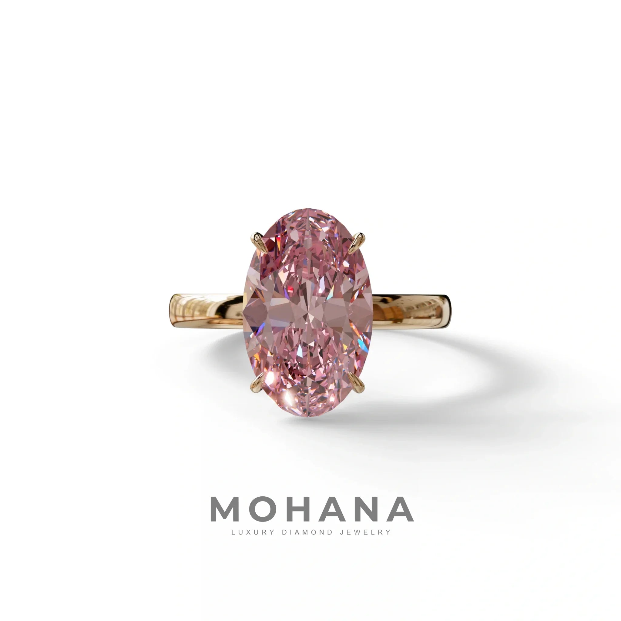 4 Ct Fancy Intense Pink Oval cut Lab Grown Diamond Solitaire Engagement Ring - Cadris - 10K Solid Gold / Rose Gold