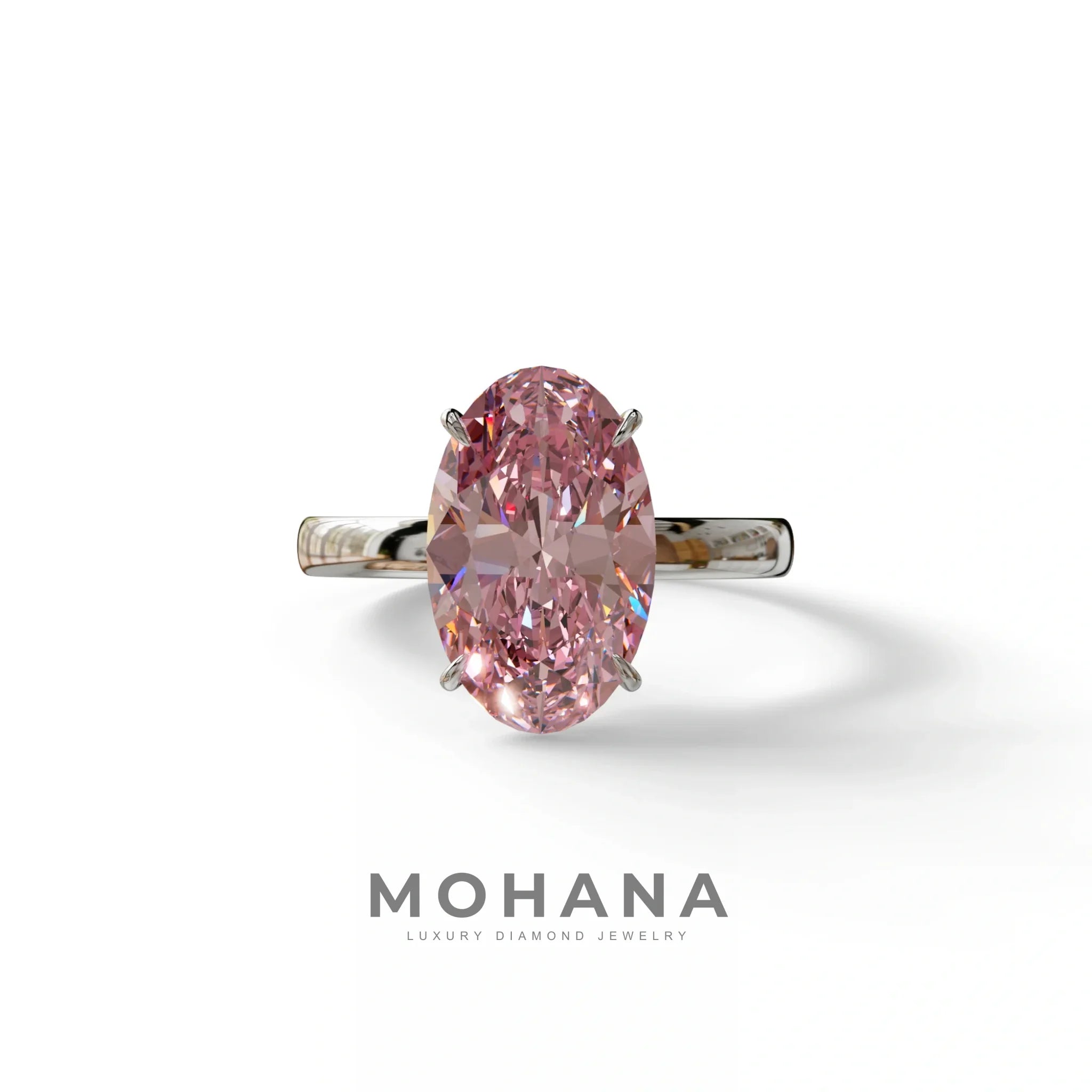 4 Ct Fancy Intense Pink Oval cut Lab Grown Diamond Solitaire Engagement Ring - Cadris - 10K Solid Gold / White Gold