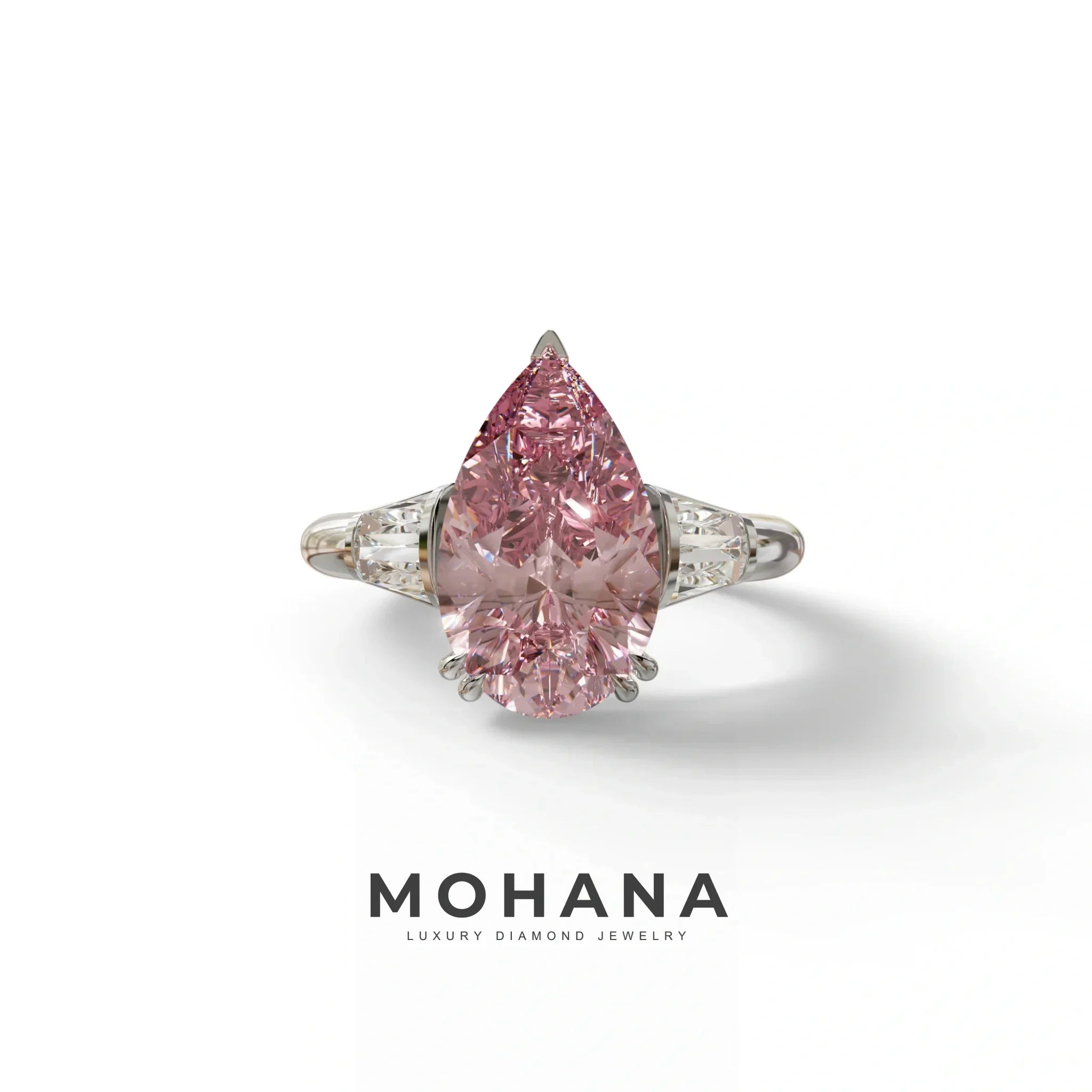 4 Carat Fancy Vivid Pink Pear Cut lab Grown Diamond Engagement Ring - Claire - 10K Solid Gold / White Gold