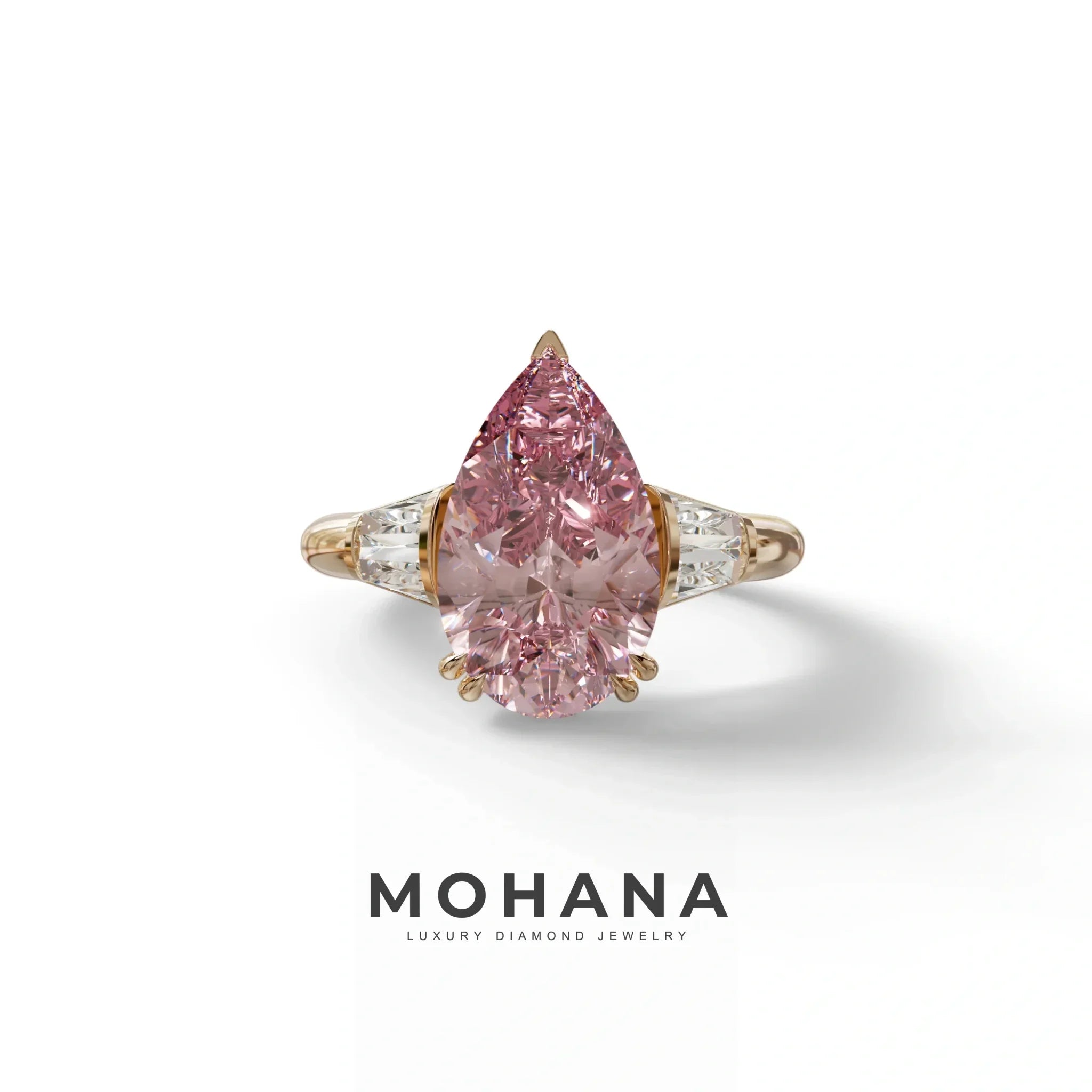 4 Carat Fancy Vivid Pink Pear Cut lab Grown Diamond Engagement Ring - Claire - 10K Solid Gold / Rose Gold