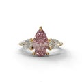 3 Carat Pink Pear Cut Lab Diamond In 3 Stones Claw Prongs Setting Ring - 10K Solid Gold / Yellow Gold