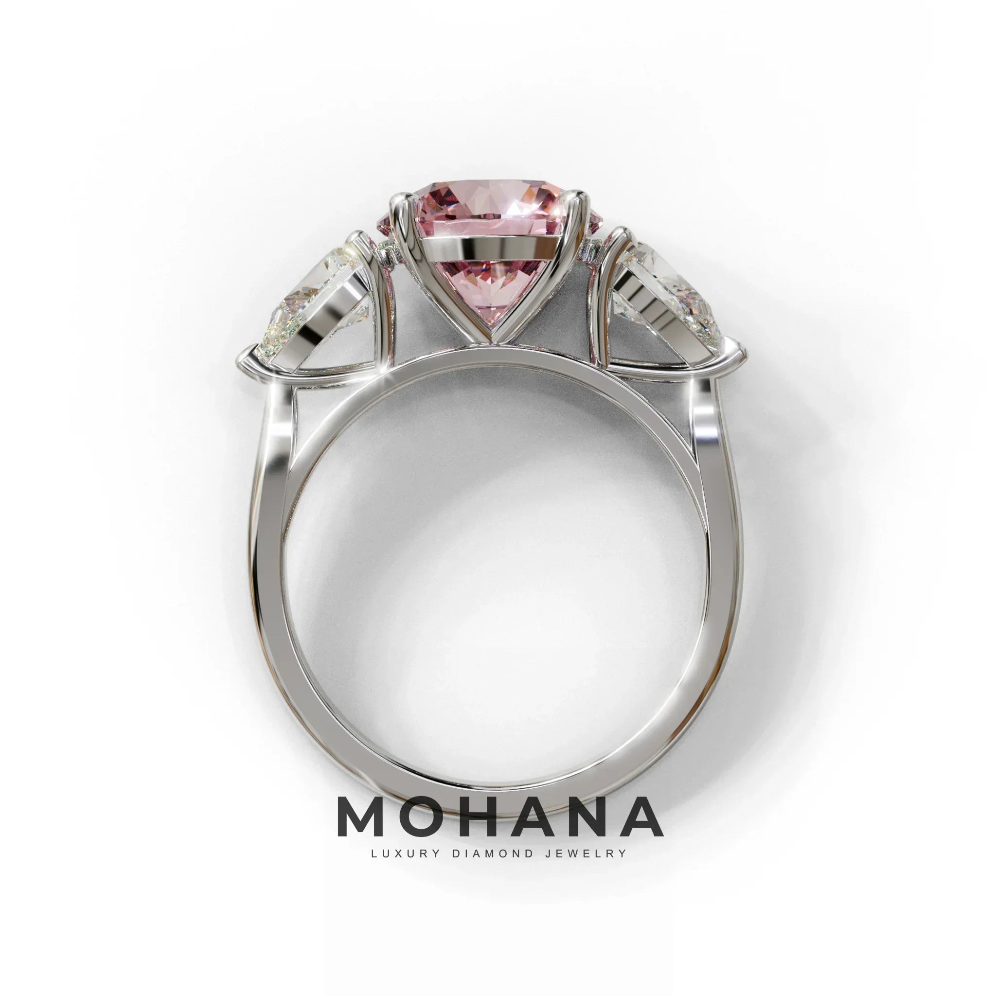 4 Carat Pink Round & Pear Cut Three Stone Lab Diamond Ring - Luminous