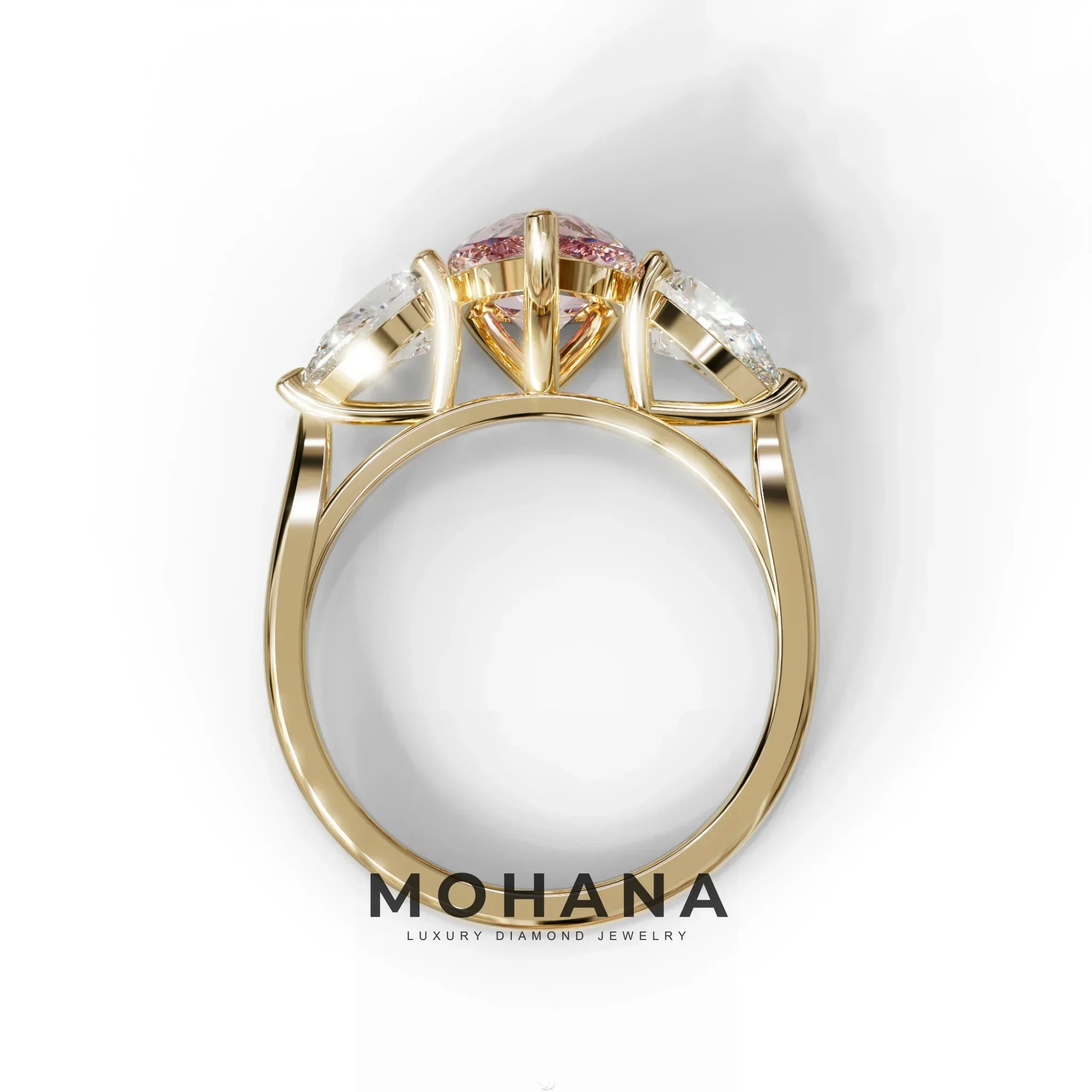 3 Carat Pink Pear Cut Lab Diamond In 3 Stones Claw Prongs Setting Ring