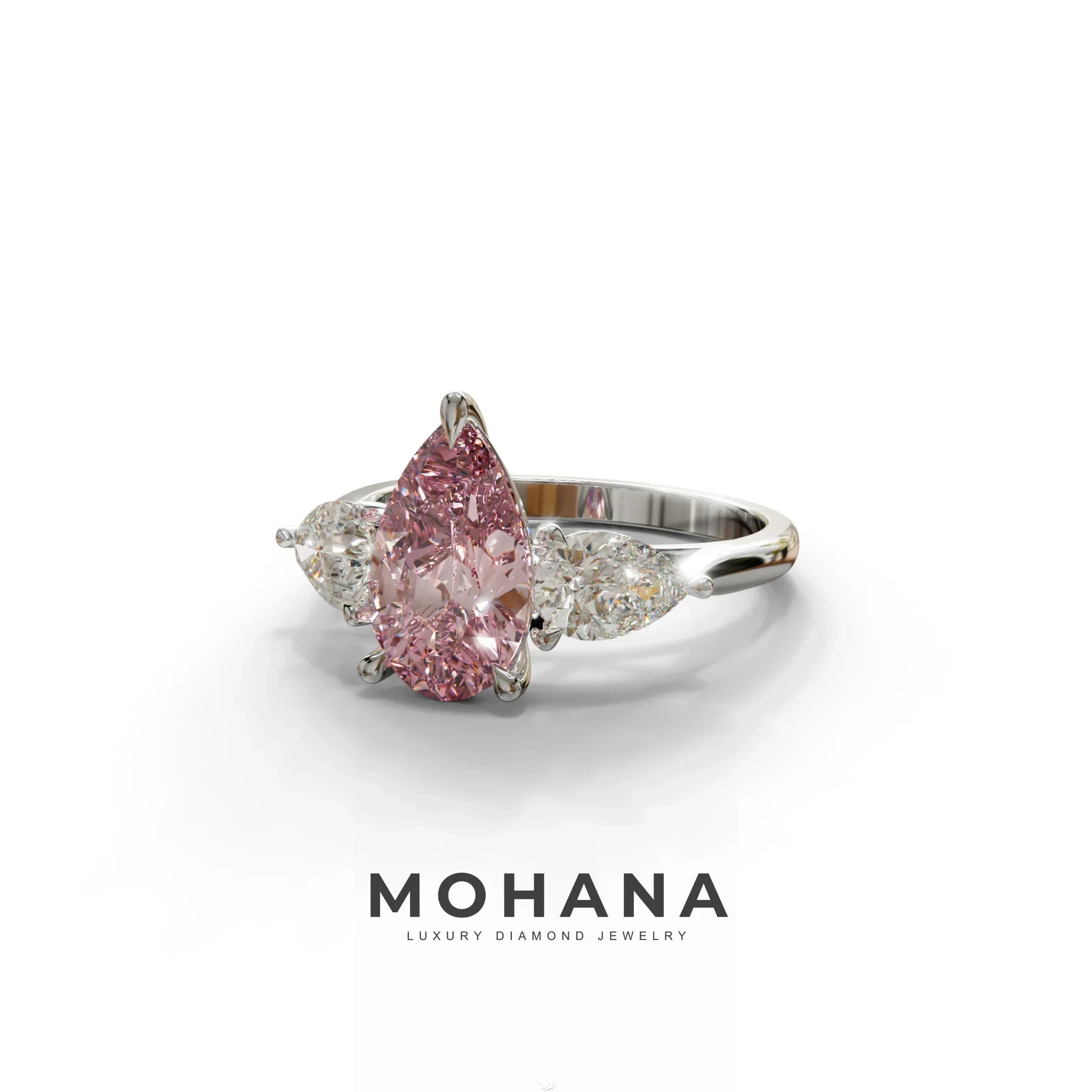 3 Carat Pink Pear Cut Lab Diamond In 3 Stones Claw Prongs Setting Ring