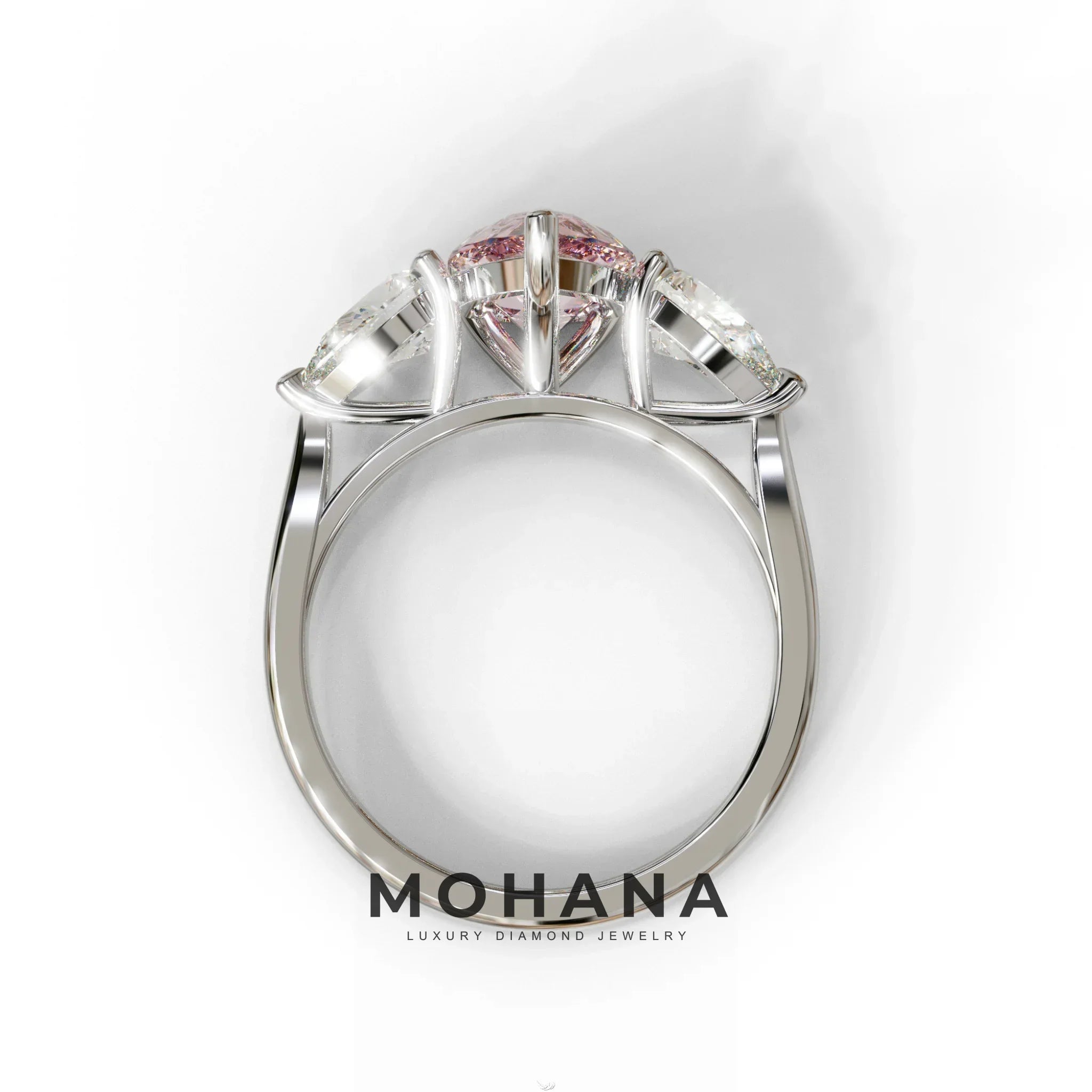 3 Carat Pink Pear Cut Lab Diamond In 3 Stones Claw Prongs Setting Ring
