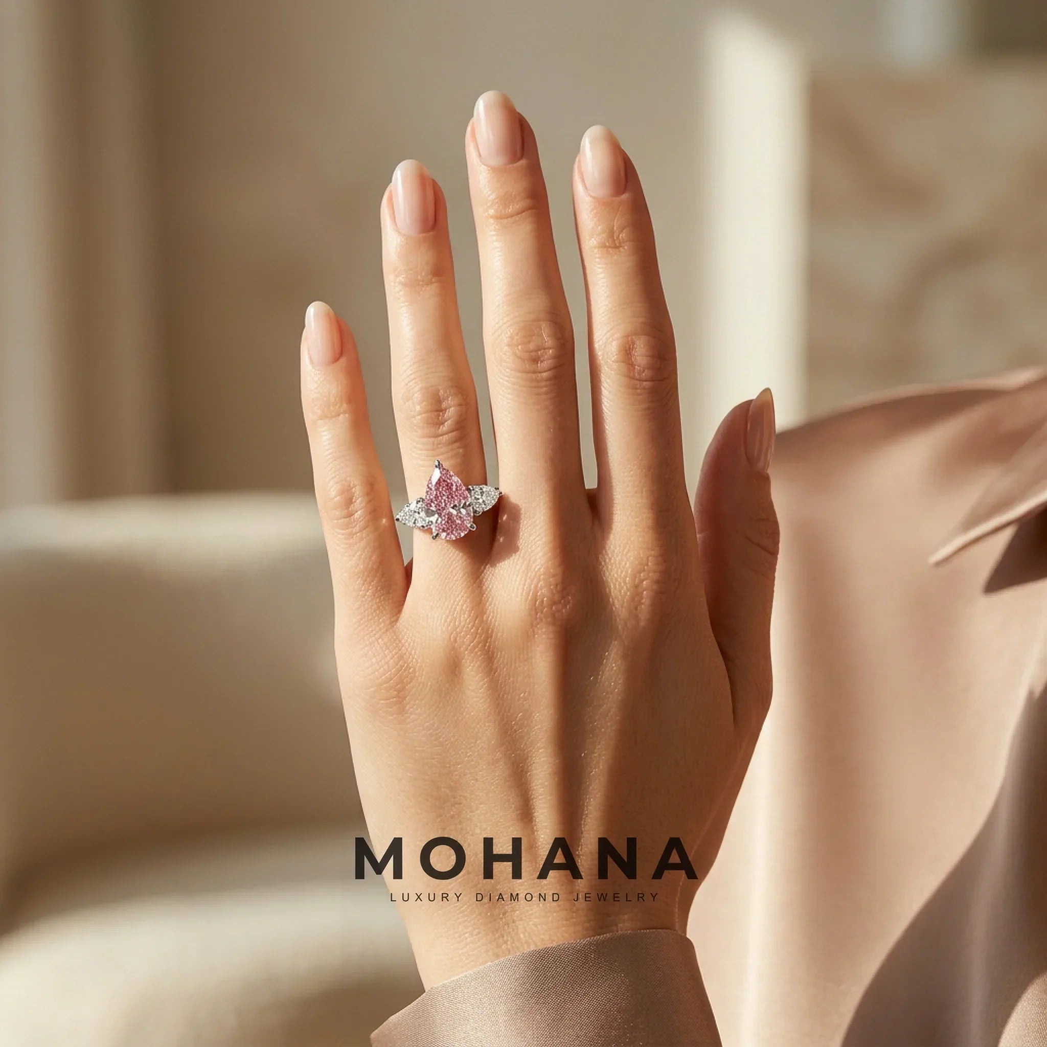 4 Carat Fancy Pink Pear Cut Three Stone Lab Grown Diamond Engagement Ring