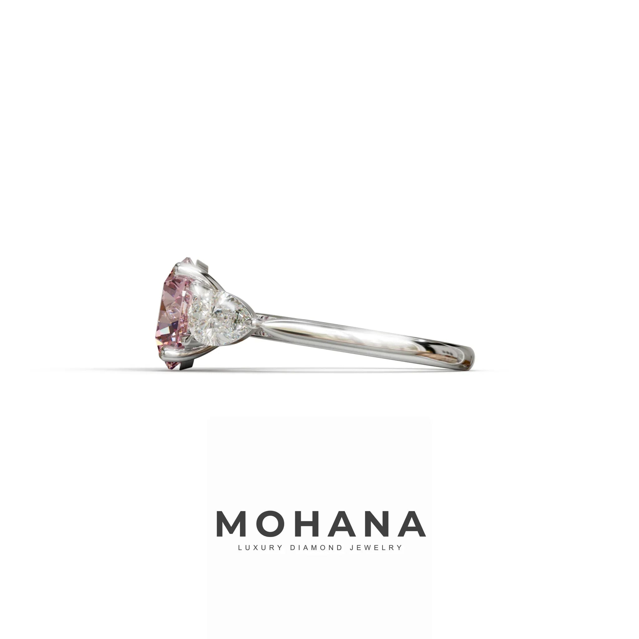 4 Carat Pink Round & Pear Cut Three Stone Lab Diamond Ring - Luminous