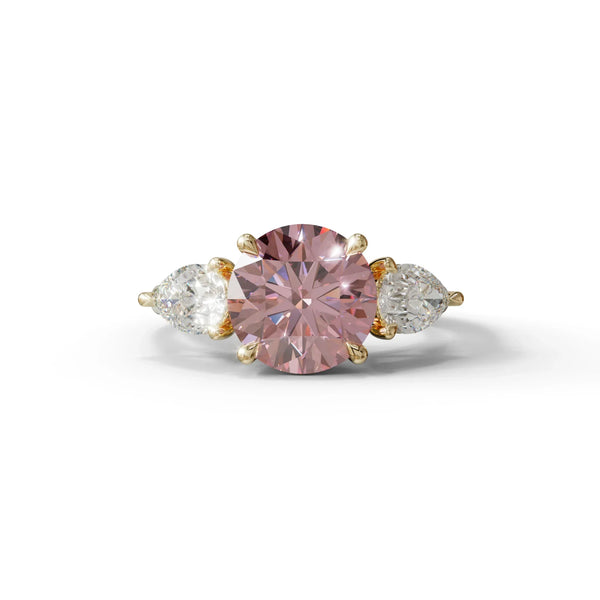 4 Carat Pink Lab Grown Diamond Engagement Ring – Pear Cut Three Stone