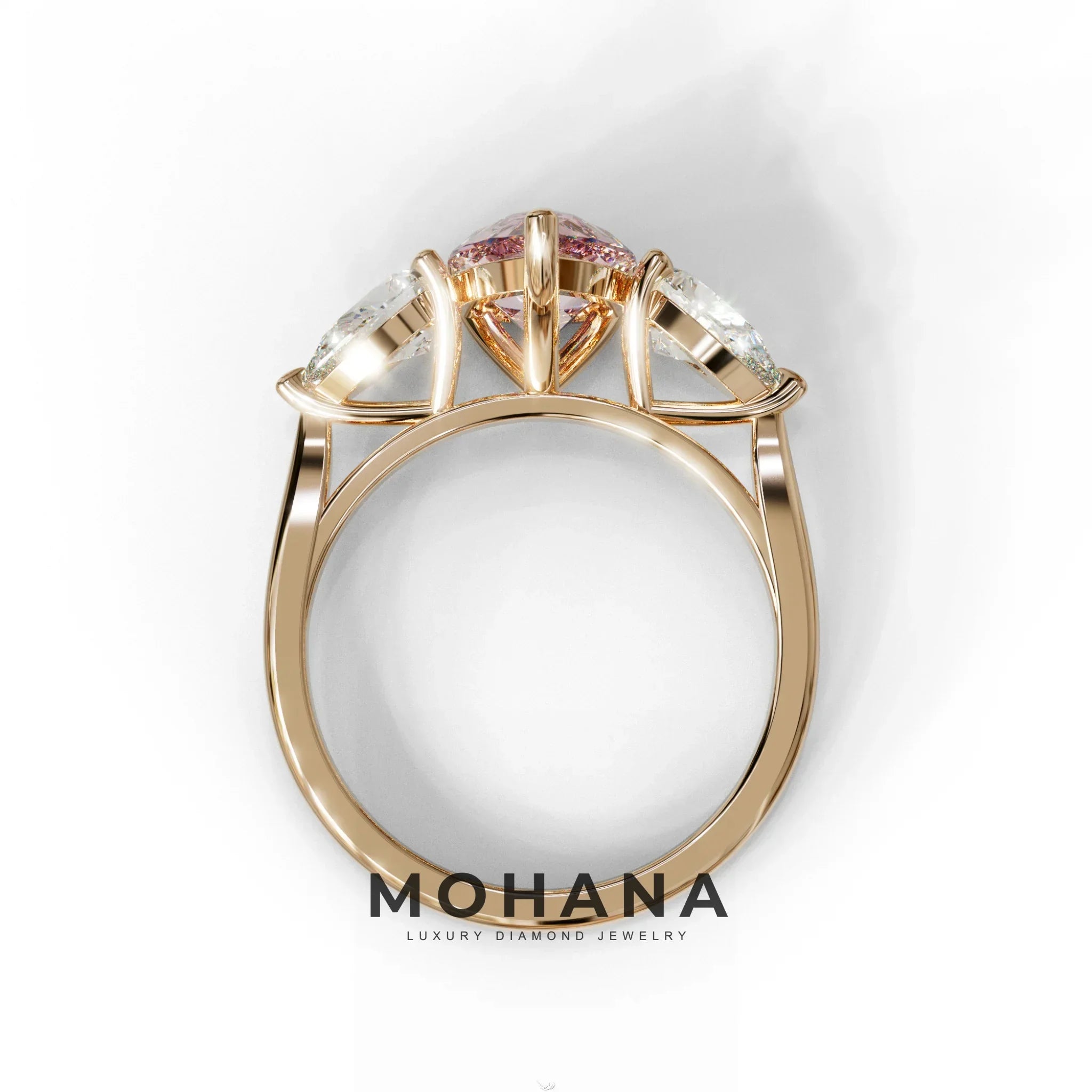 3 Carat Pink Pear Cut Lab Diamond In 3 Stones Claw Prongs Setting Ring