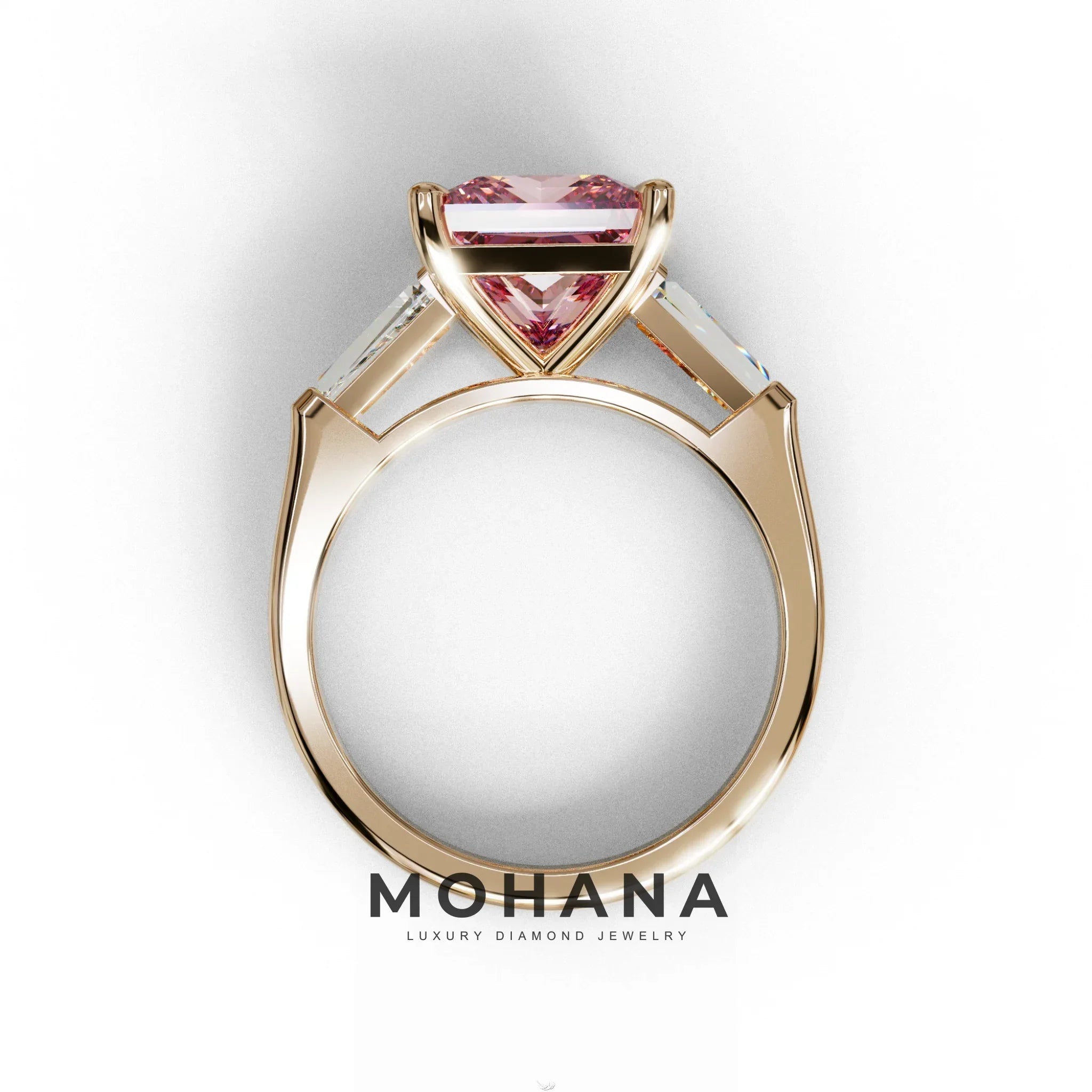 3 Carat Pink Princess & Baguette Cut Lab Grown Diamond Ring - Alluring